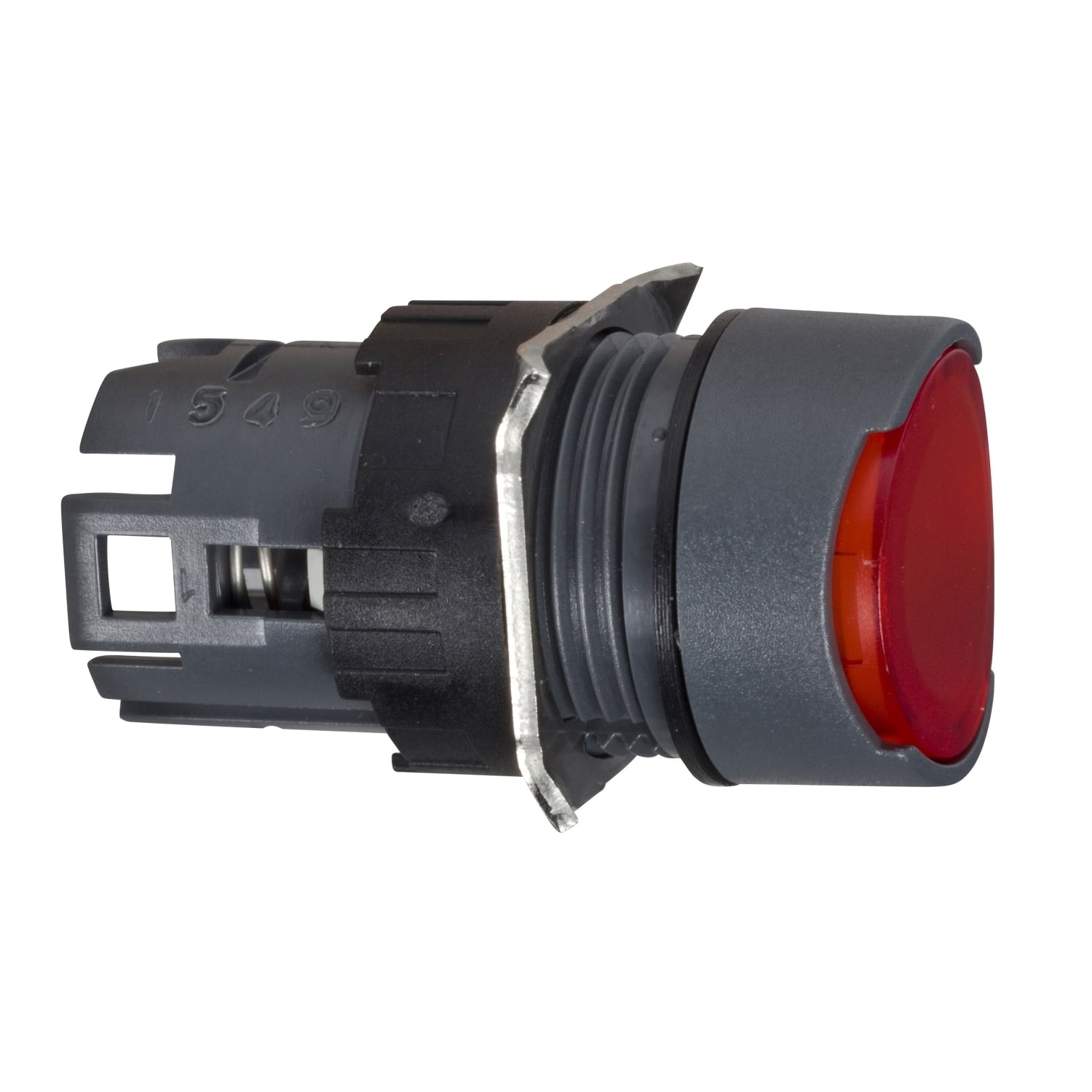 Head for illuminated push button, Harmony XB6, red flush, 16mm, integral LED, spring return, 12?24V, unmarked