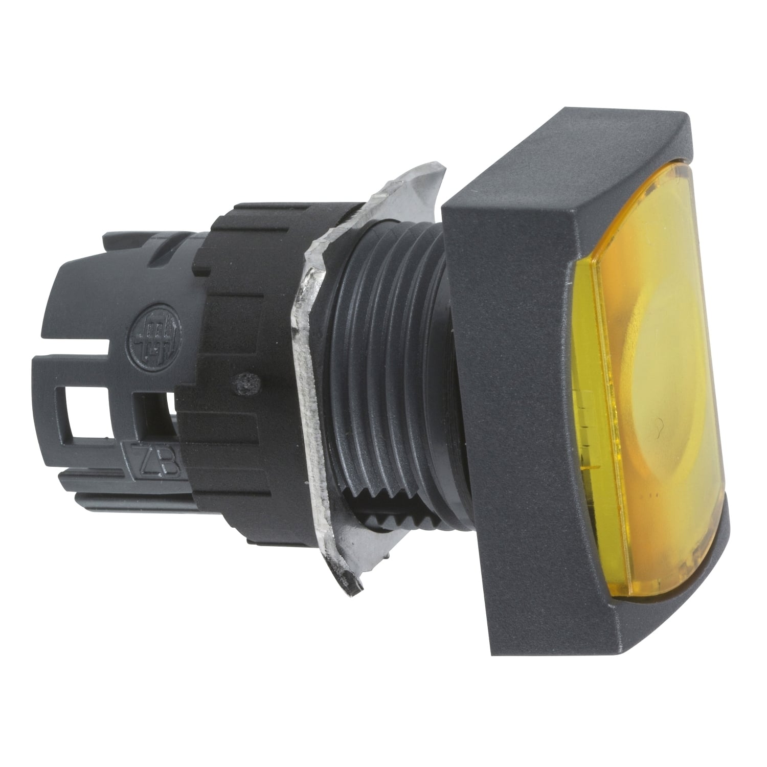 Head for illuminated push button, Harmony XB6, yellow rectangular flush, 16mm, integral LED, spring return, 12?24V, unmarked