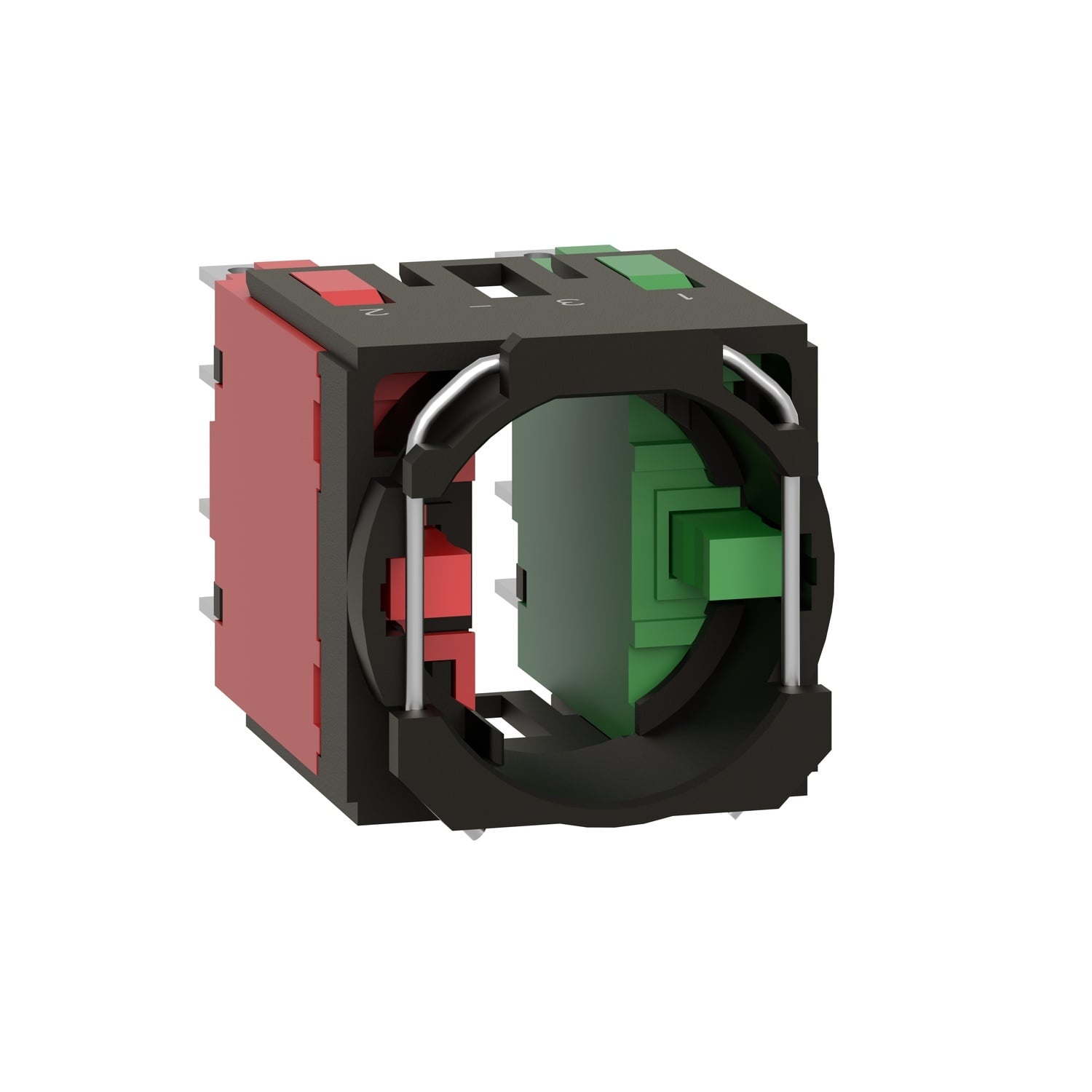 Complete body for push buttons or selector switches, Harmony XB6, single contact, with body fixing collar, faston connector, 1NO + 1NC