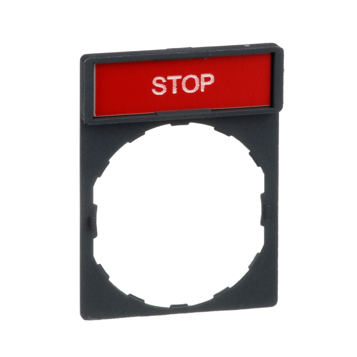 Harmony, 22mm Push Button, legend holder 30 x 40 mm, with legend 8 x 27 mm, marked STOP