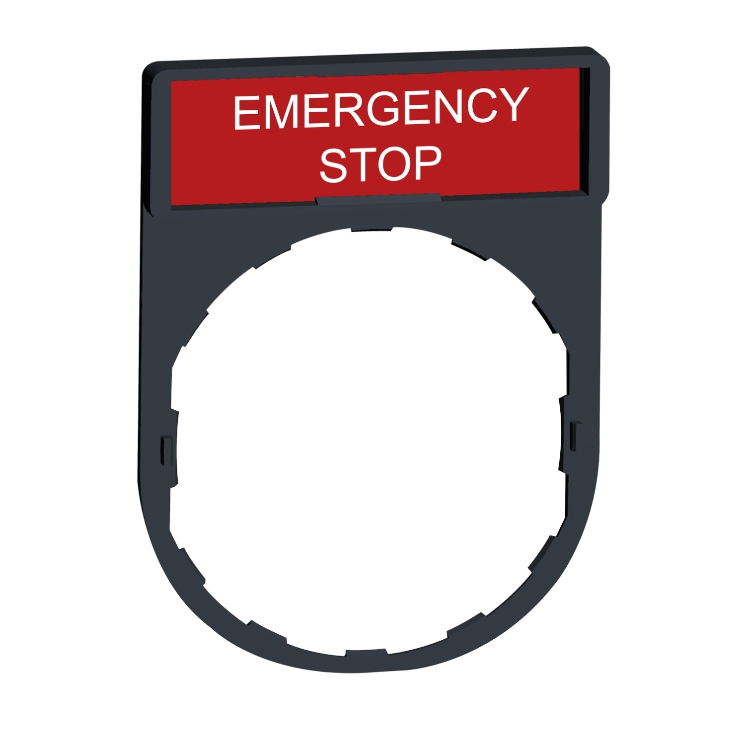 Harmony, 22mm Push Button, legend holder 30 x 40 mm, with legend 8 x 27 mm, marked EMERGENCY STOP