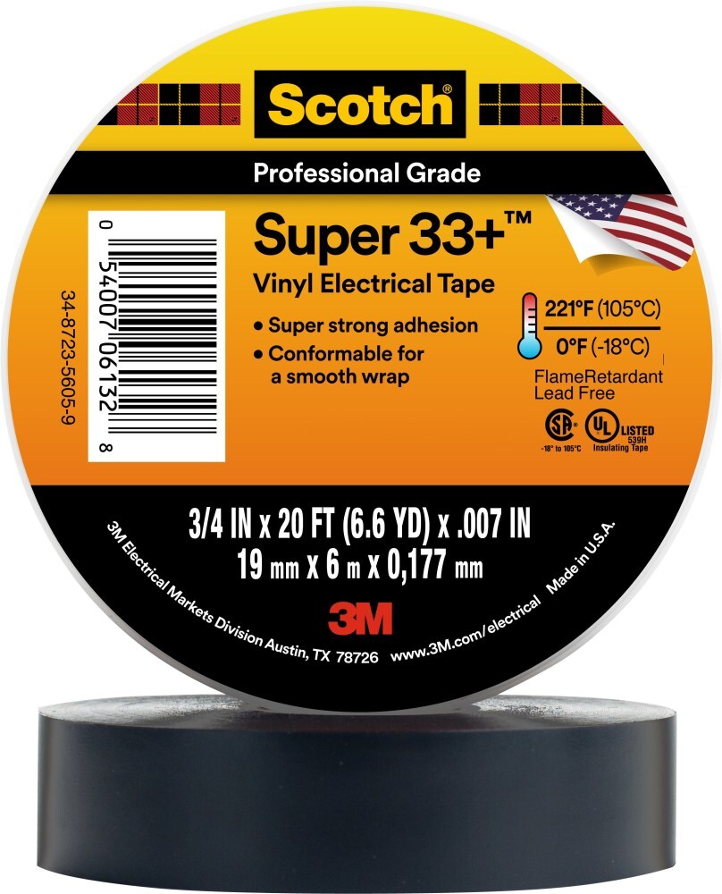 7000058432 Scotch Super 33+ Vinyl Electrical Tape, 3/4 inch x 20 ft, Black