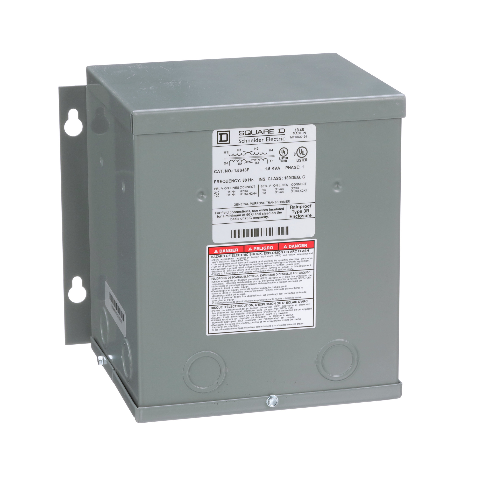 LowVoltage Transformer, Sealed Buck and Boost, 1 phase, 1.5kVA, 120 x 240 primary/48/24V secondary, AL, 115C rise