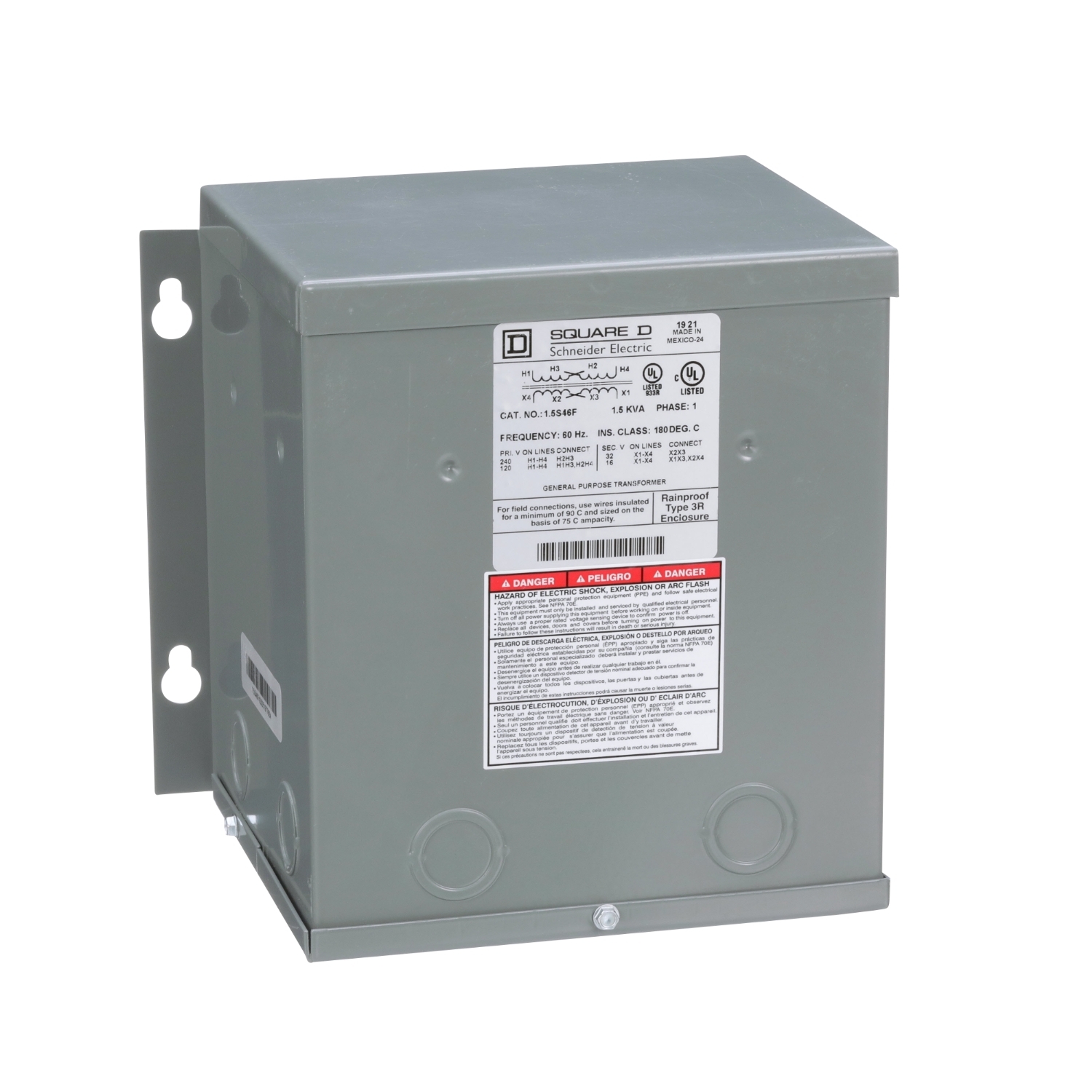 Transformer, buck boost, encapsulated, 1.5kVA, 1 phase, 120x240V primary, 16/32V secondary, NEMA 3R, 115C rise