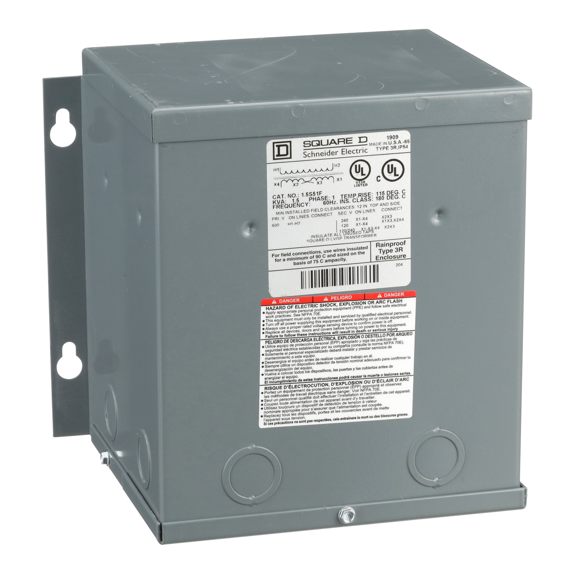 TRANSFORMER DRY 1PH 1.5KVA 600V-120/240V