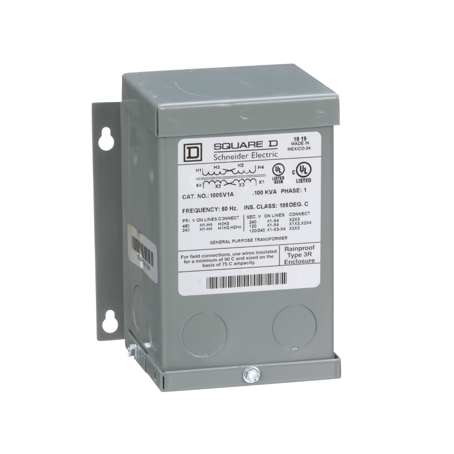 Transformer, dry type, encapsulated, 0.1kVA, 1 phase, 240x480V primary, 120/240V secondary, 2A, 55C rise [TAA]
