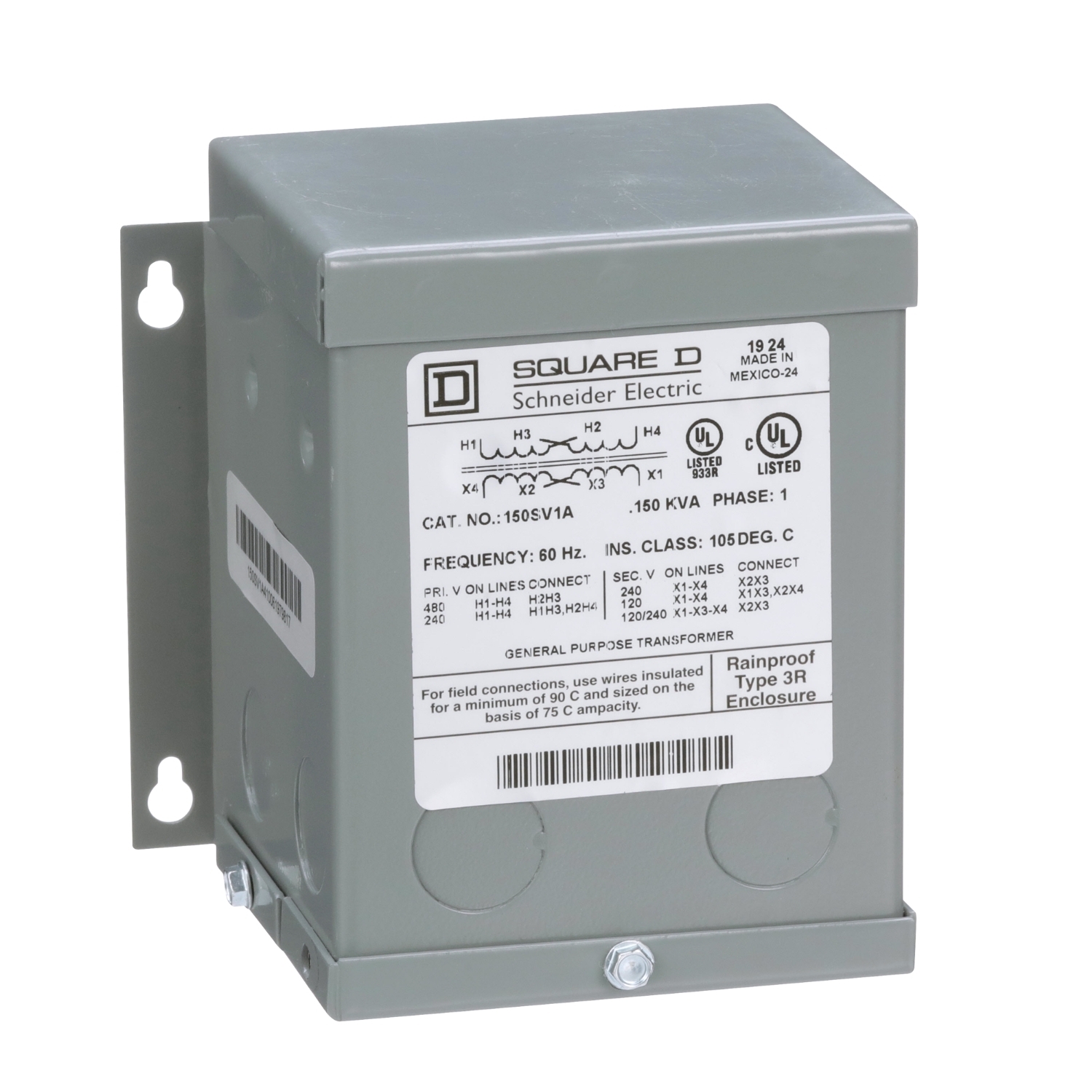 Transformer, dry type, encapsulated, 0.15kVA, 1 phase, 240x480V primary, 120/240V secondary, 3A, 55C rise [TAA]