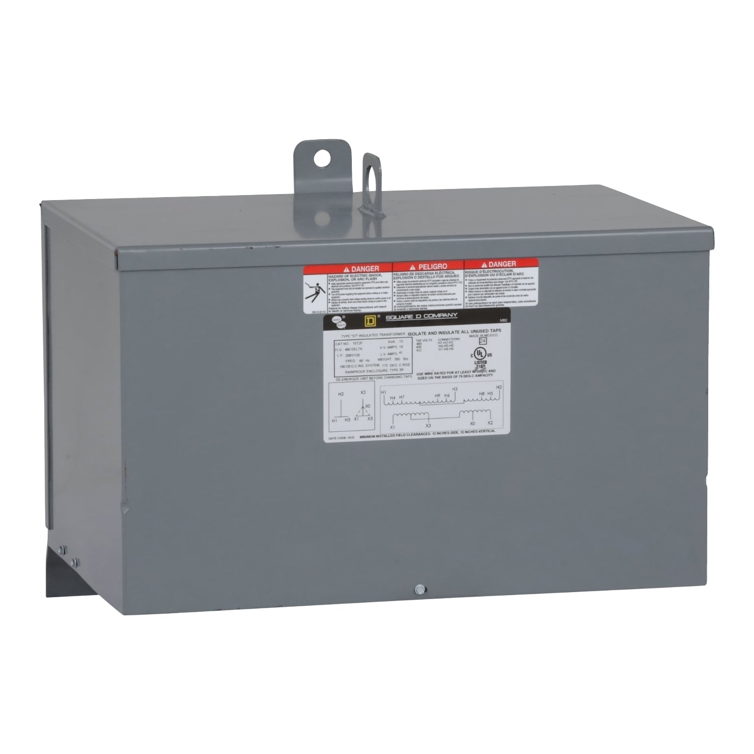 Transformer, dry type, encapsulated, 15kVA, 3 phase, 480V primary, 208Y/120V secondary, 14C, 115C rise [TAA]