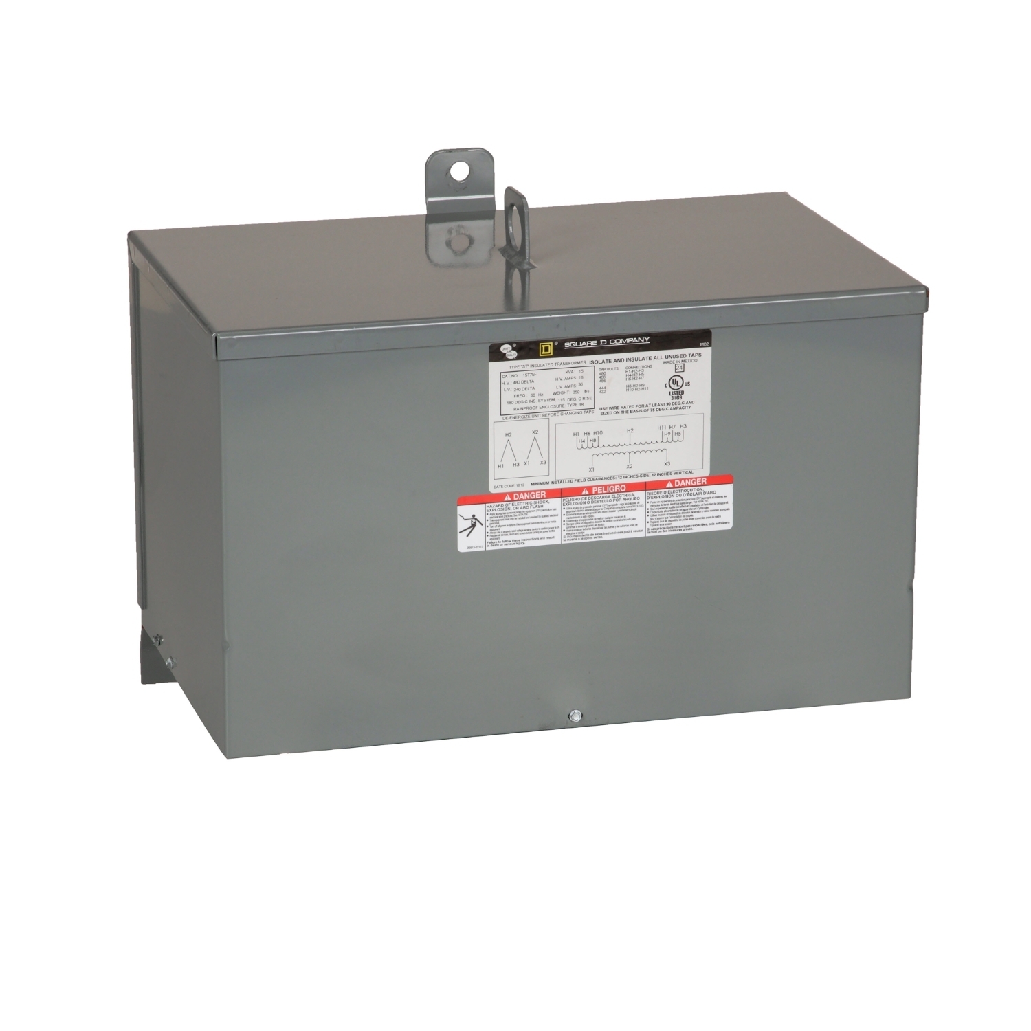 Transformer, dry type, encapsulated, 15kVA, 3 phase, 480V primary, 240V secondary, 14C, 115C rise [TAA]