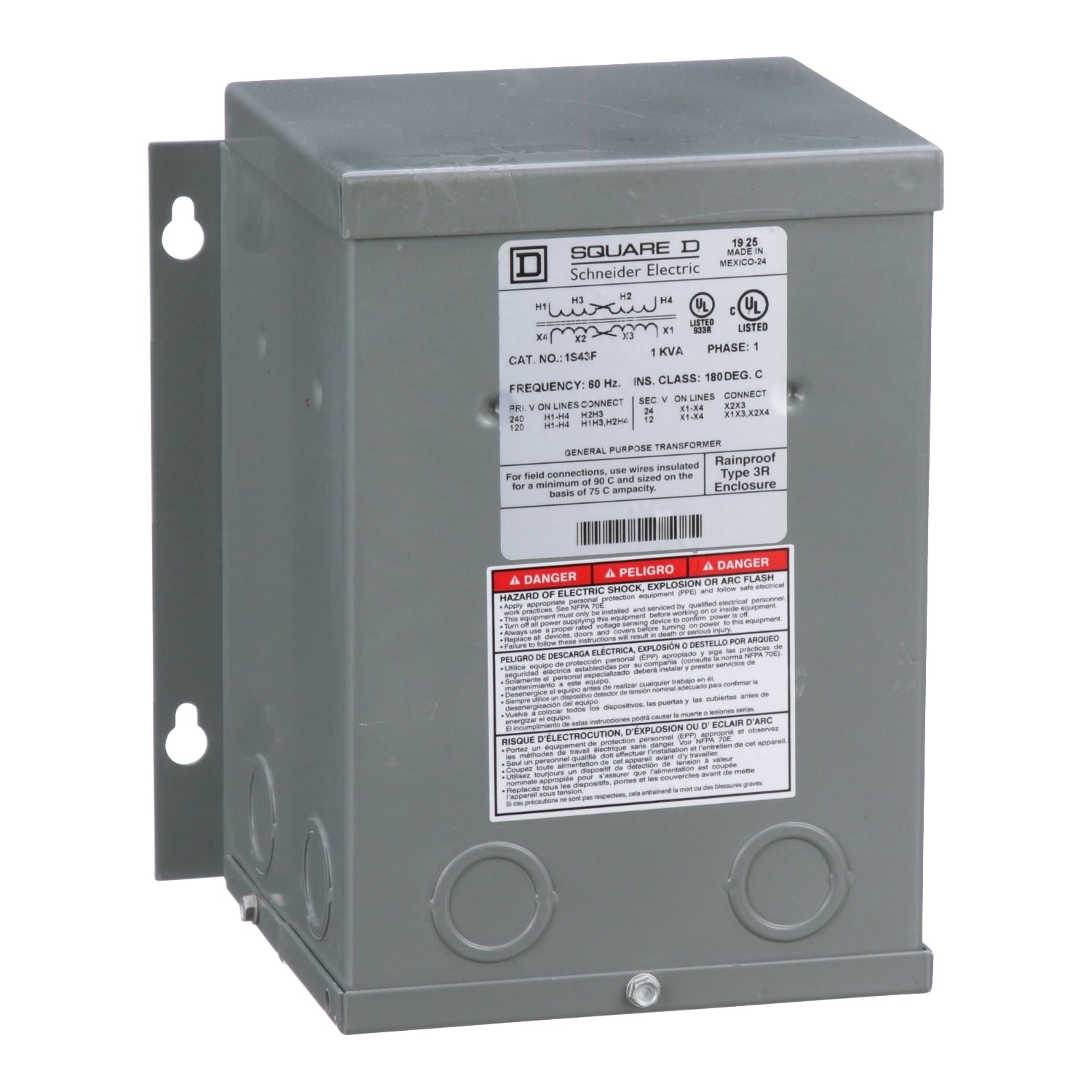Transformer, buck boost, encapsulated, 1kVA, 1 phase, 120x240V primary, 12/24V secondary, NEMA 3R, 115C rise