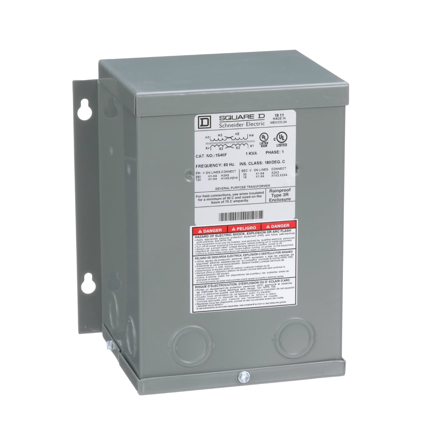 Transformer, buck boost, encapsulated, 1kVA, 1 phase, 120x240V primary, 16/32V secondary, NEMA 3R, 115C rise
