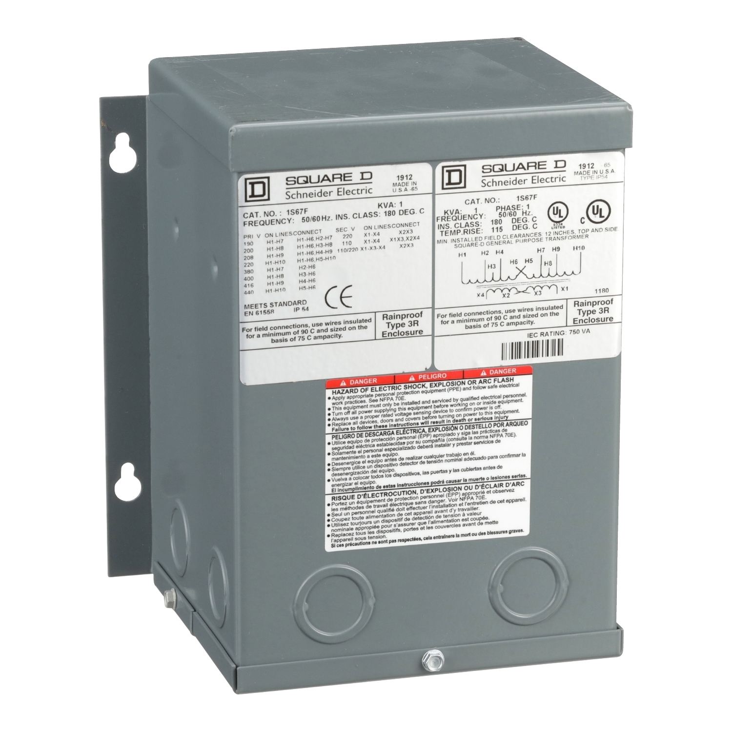 Transformer, dry type, encapsulated, 1kVA, 1 phase, multiple voltages, 7A, 115C rise [TAA]