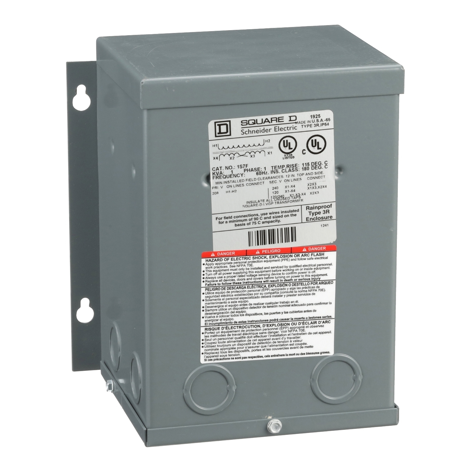 Transformer, dry type, encapsulated, 1kVA, 1 phase, 208V primary, 120/240V secondary, 7A, 115C rise [TAA]