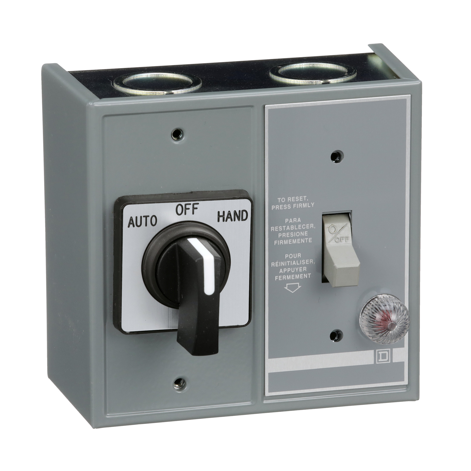 Manual Starter, fractional horsepower, duplex, 16A, 2 poles, 1 HP at 277 VAC, toggle and selector, red indicator, NEMA 1