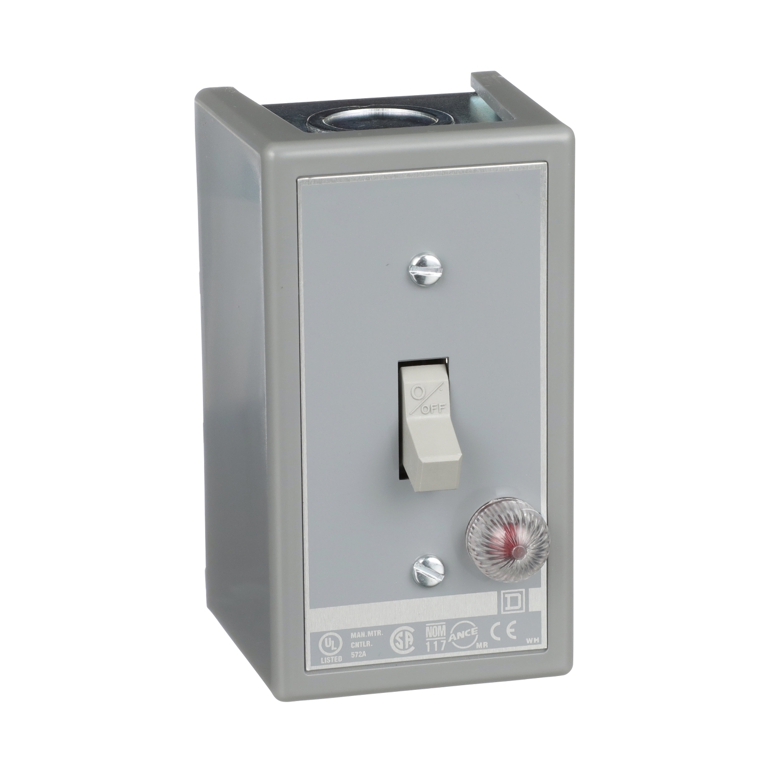 Switch, manual, 30A, 3 pole, 10 HP at 575 VAC, three phase, toggle operated, red 208/277 VAC indicator, NEMA 1 enclosure