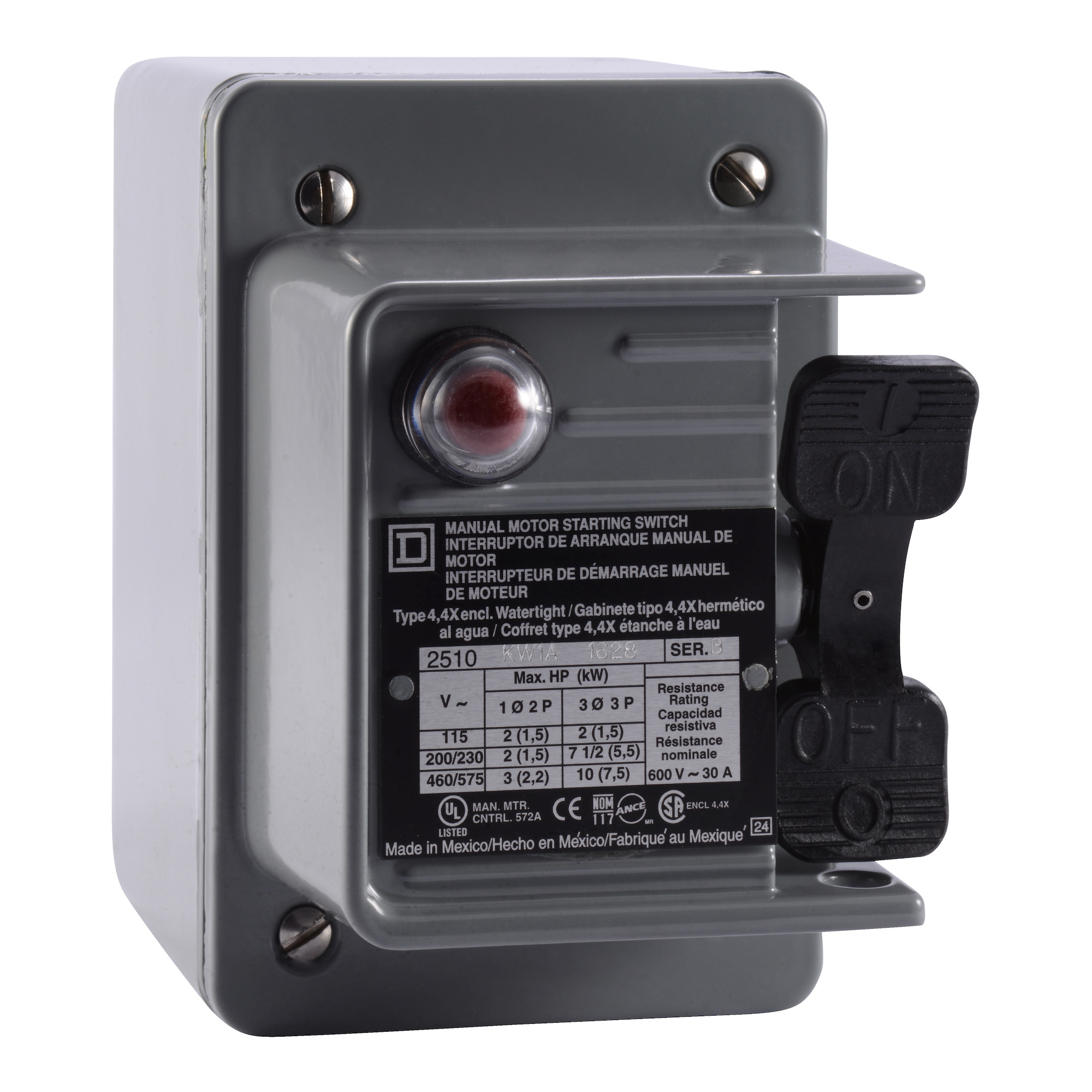 Manual Switch - NEMA 4 - 2P - Toggle Operated - Red Indicator - 600VAC