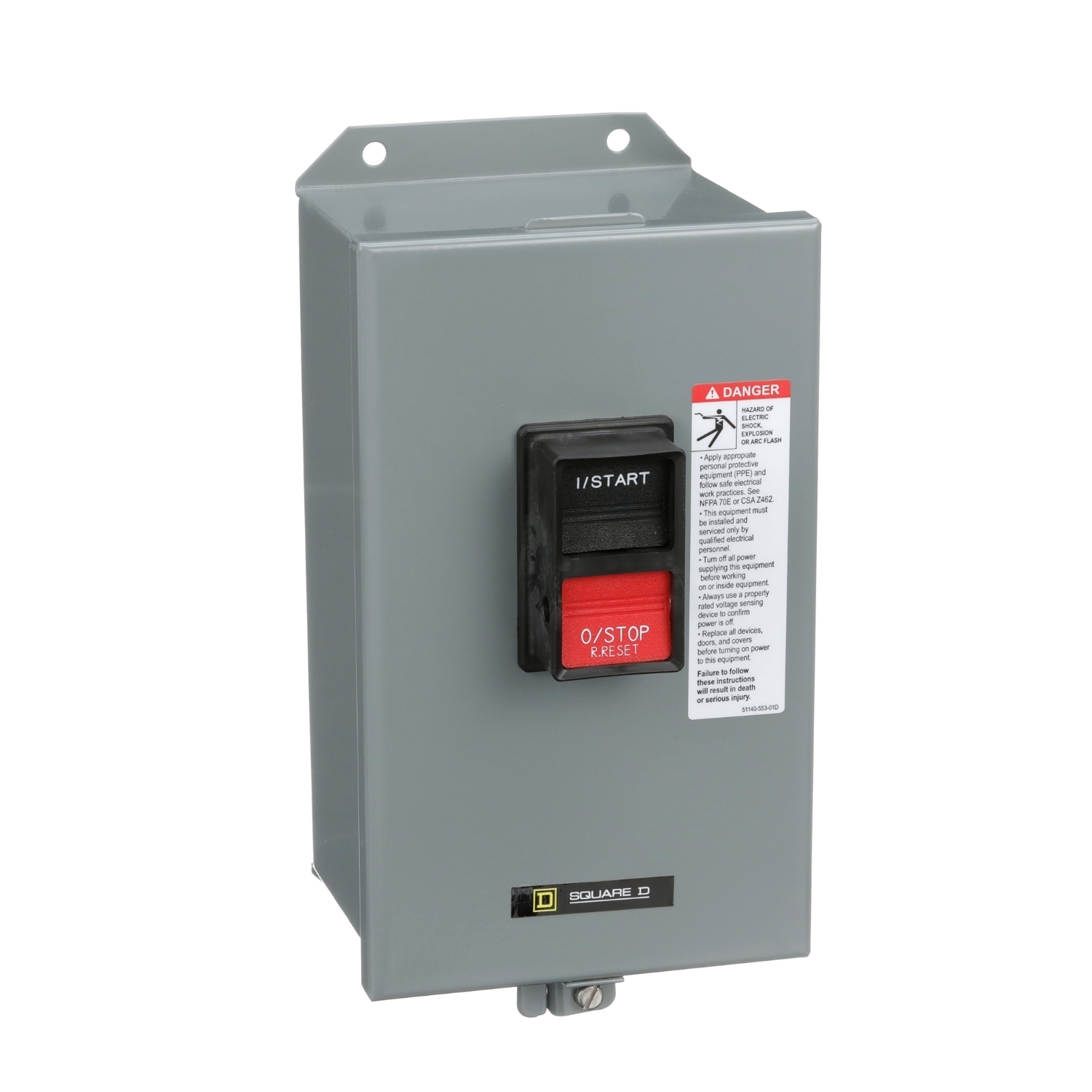 Manual starter, integral horsepower,  NEMA M0, 600VAC, 2 pole, 2HP at 230VAC, 1 phase, no indicator, NEMA 12