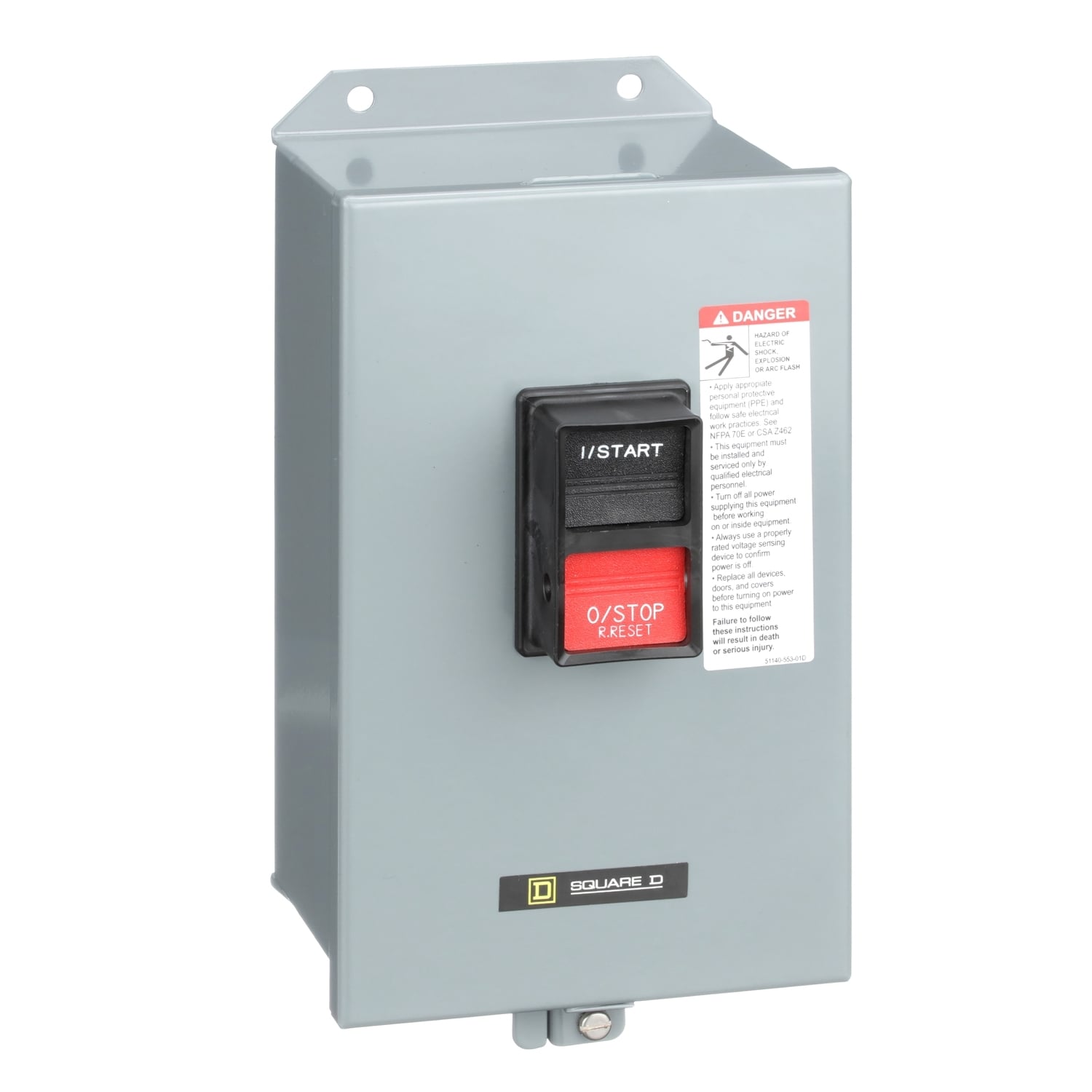 Manual Starter, integral horsepower,  NEMA M1P, 600 VAC, 2 pole, 5 HP at 230 VAC, single phase, no indicator, NEMA 12