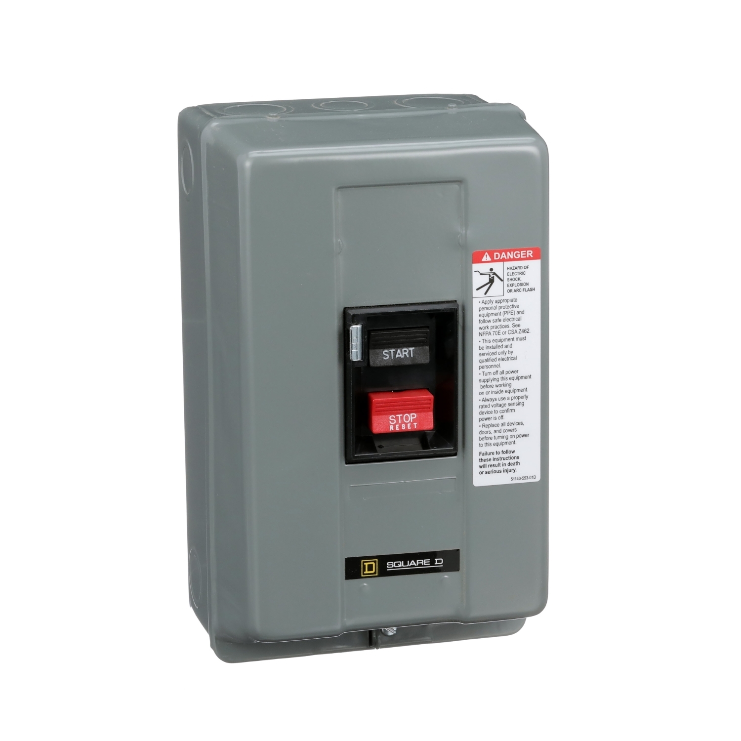 Manual starter, integral horsepower,  NEMA M1P, 600VAC, 2 pole, 5HP at 230VAC, 1 phase, no indicator, NEMA 1