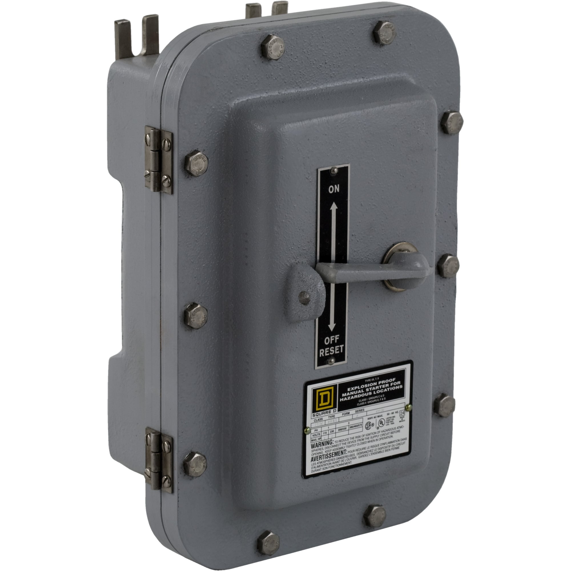 Manual Starter, integral horsepower, NEMA M1, 600 VAC, 3 pole, 10 HP at 380/575VAC, three phase, no indicator, NEMA 7/9