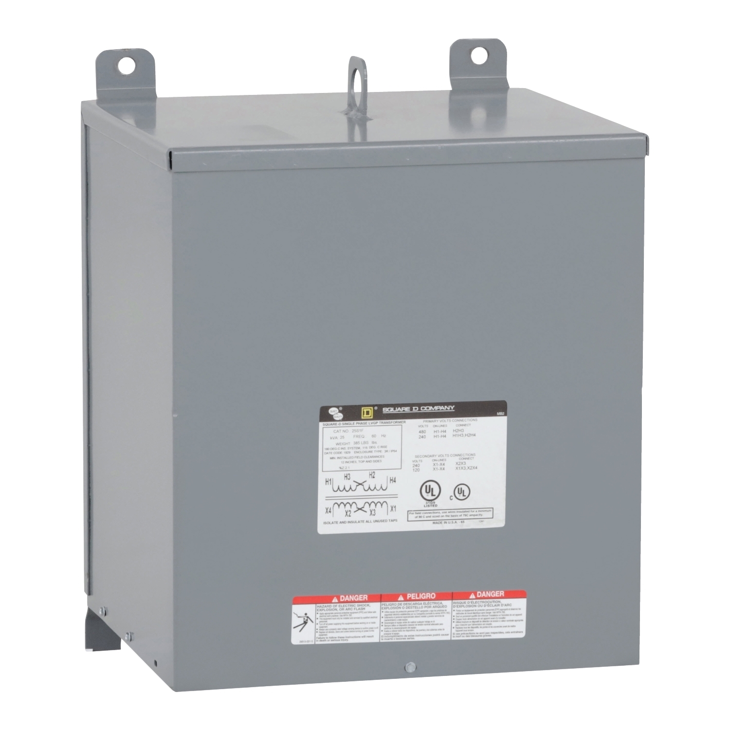 Transformer, dry type, encapsulated, 25kVA, 1 phase, 240x480V primary, 120/240V secondary, 15B, 115C rise [TAA]