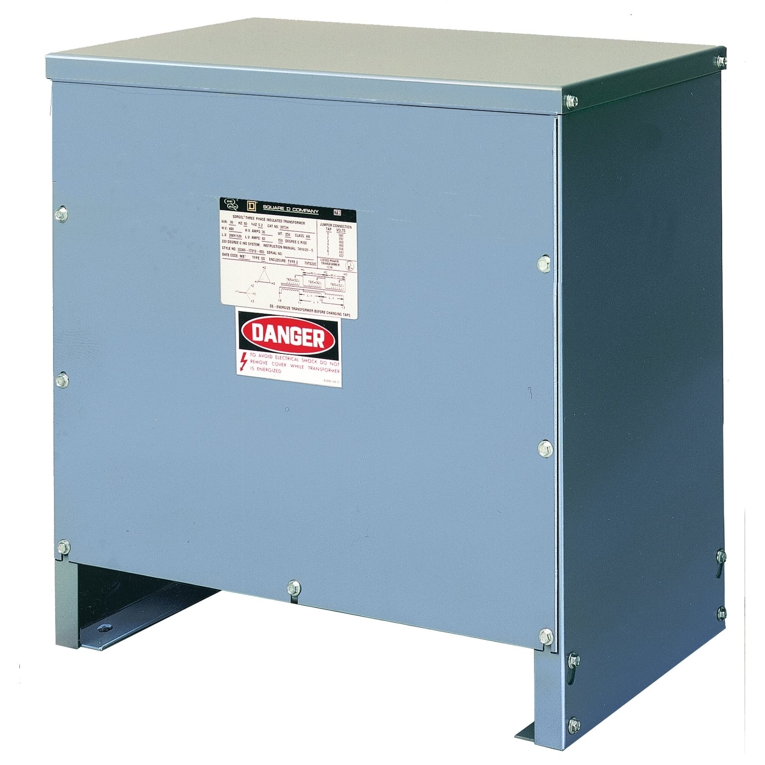 Low voltage transformer, non ventilated dry type, 3 phase, 25kVA, 240x480V primary, 120/240V secondary, Type 3R
