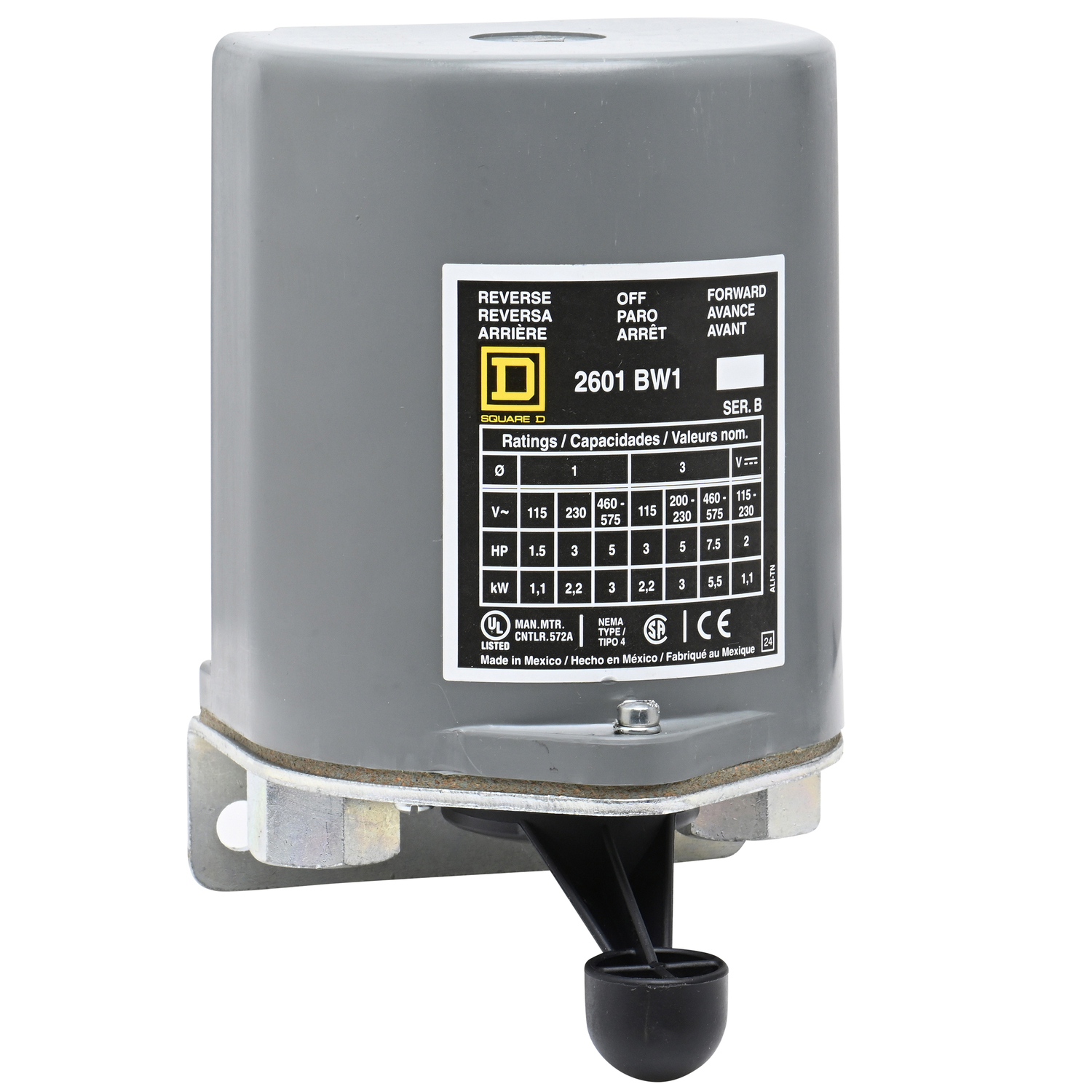 Switch, reversing drum, 5HP at 575VAC single phase, 7.5HP at 575VAC polyphase, handle operated, NEMA 4 enclosure