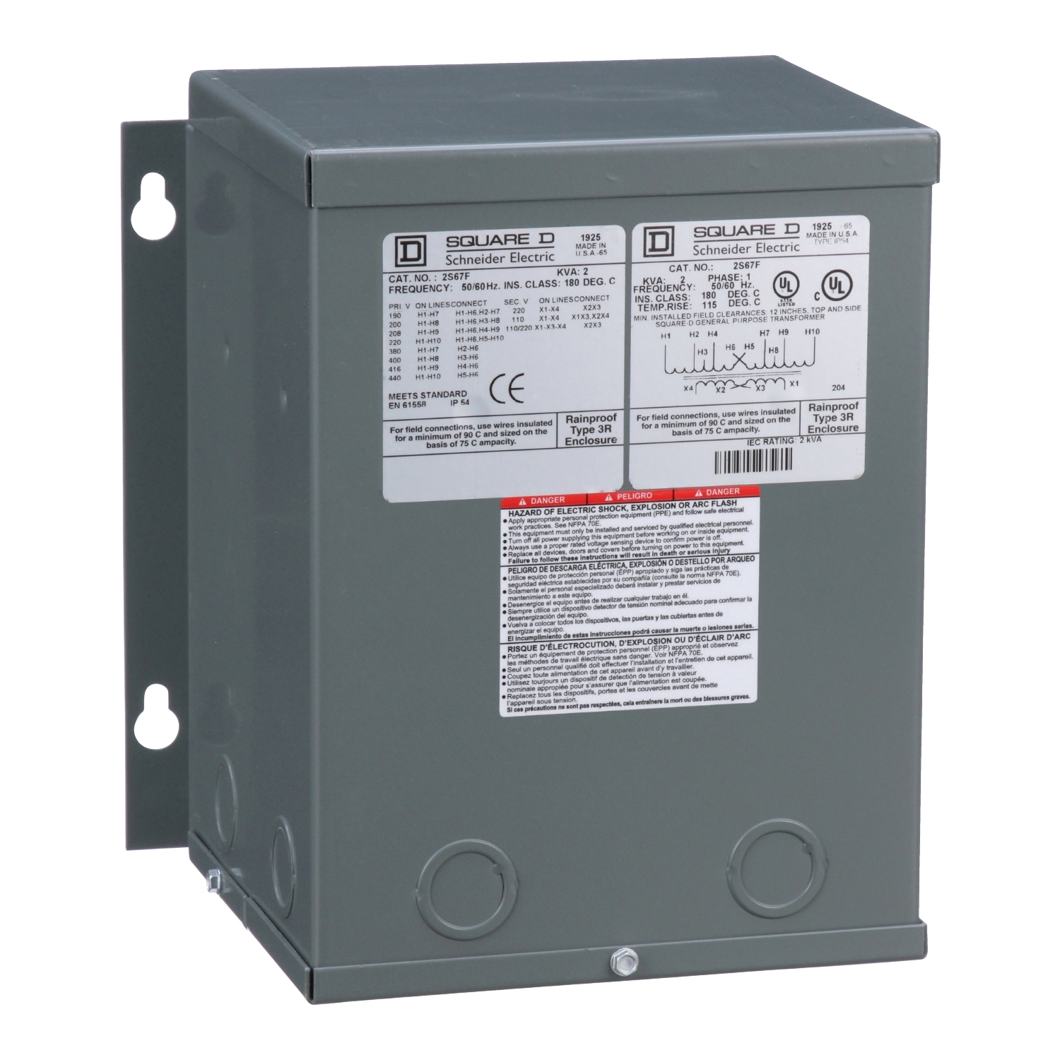 Transformer, dry type, encapsulated, 2kVA, 1 phase, multiple voltages, 9A, 115C rise [TAA]