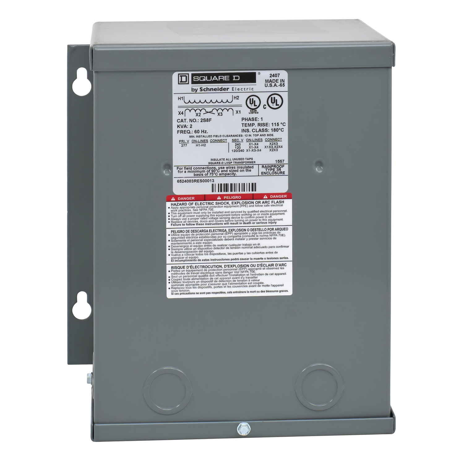 Transformer, dry type, encapsulated, 2kVA, 1 phase, 277V primary, 120/240V secondary, 9A, 115C rise [TAA]