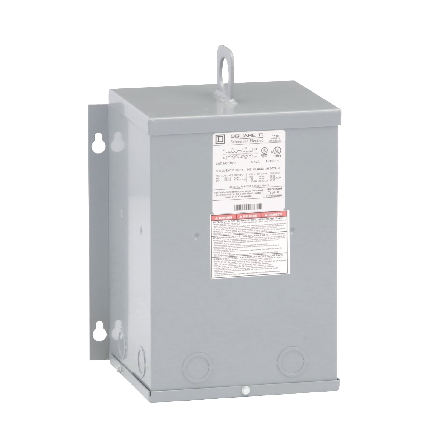 Transformer, dry type, encapsulated, 3kVA, 1 phase, 240x480V primary, 120/240V secondary, 10A, 115C rise [TAA]