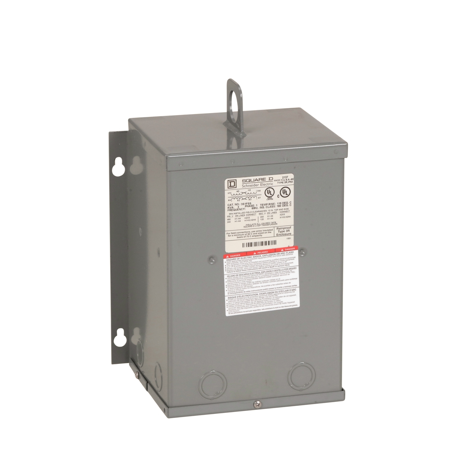 Transformer, dry type, encapsulated, 3kVA, 1 phase, 240x480V primary, 120/240V secondary, 10A, 115C rise [TAA]
