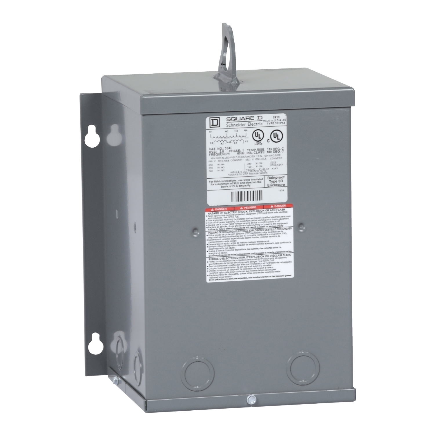 Transformer, dry type, encapsulated, 3kVA, 1 phase, 600V primary, 120/240V secondary, 10A, 115C rise [TAA]