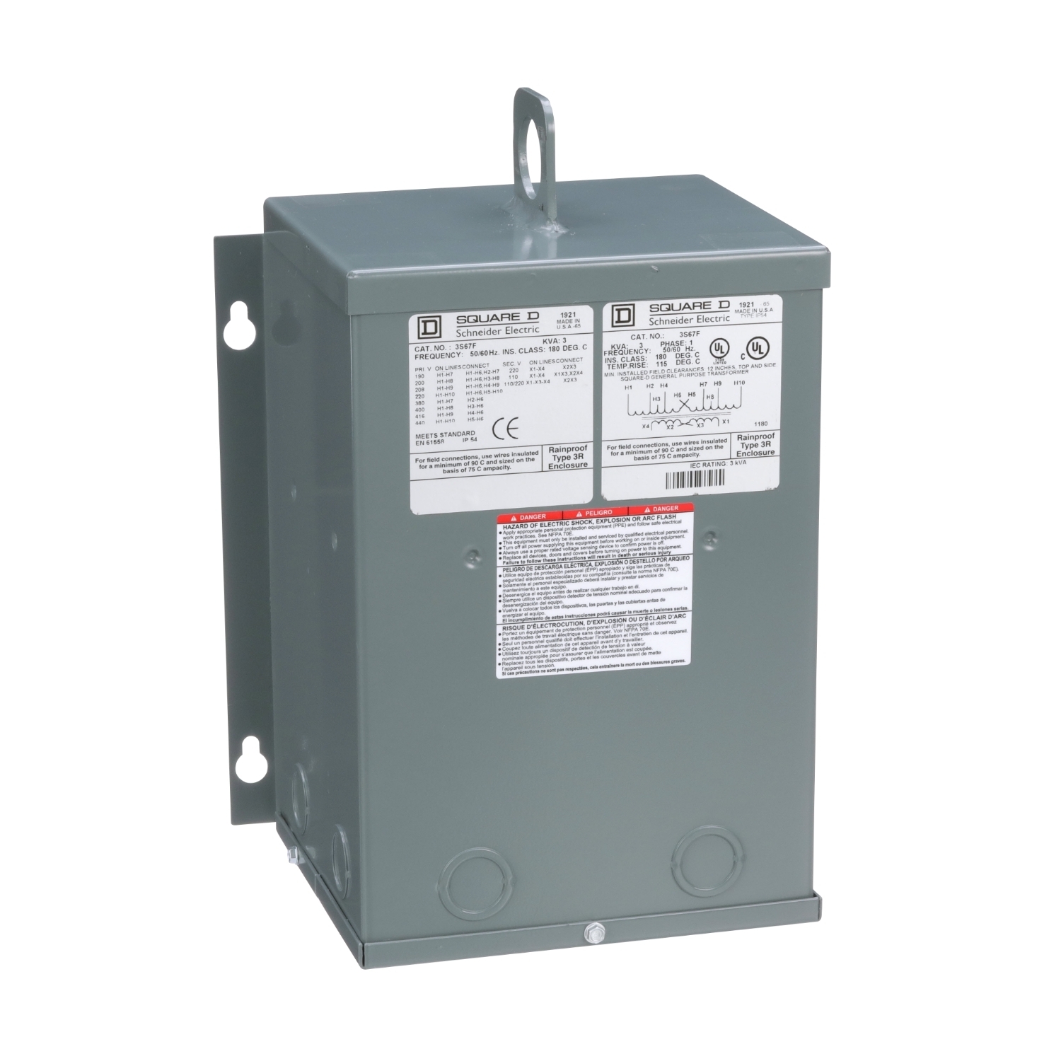 Transformer, dry type, encapsulated, 3kVA, 1 phase, multiple voltages, 10A, 115C rise [TAA]