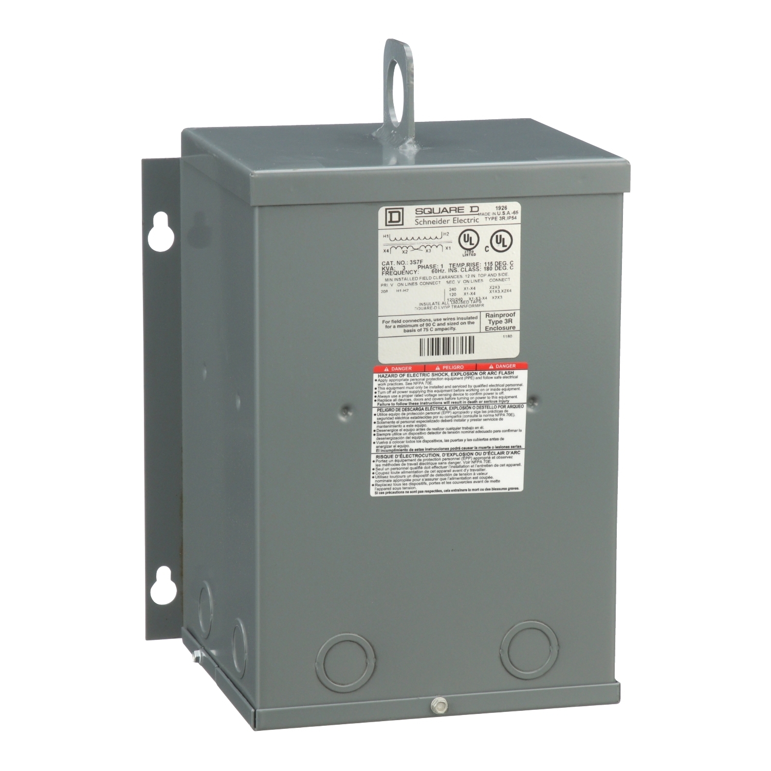 Transformer, dry type, encapsulated, 3kVA, 1 phase, 208V primary, 120/240V secondary, 10A, 115C rise [TAA]