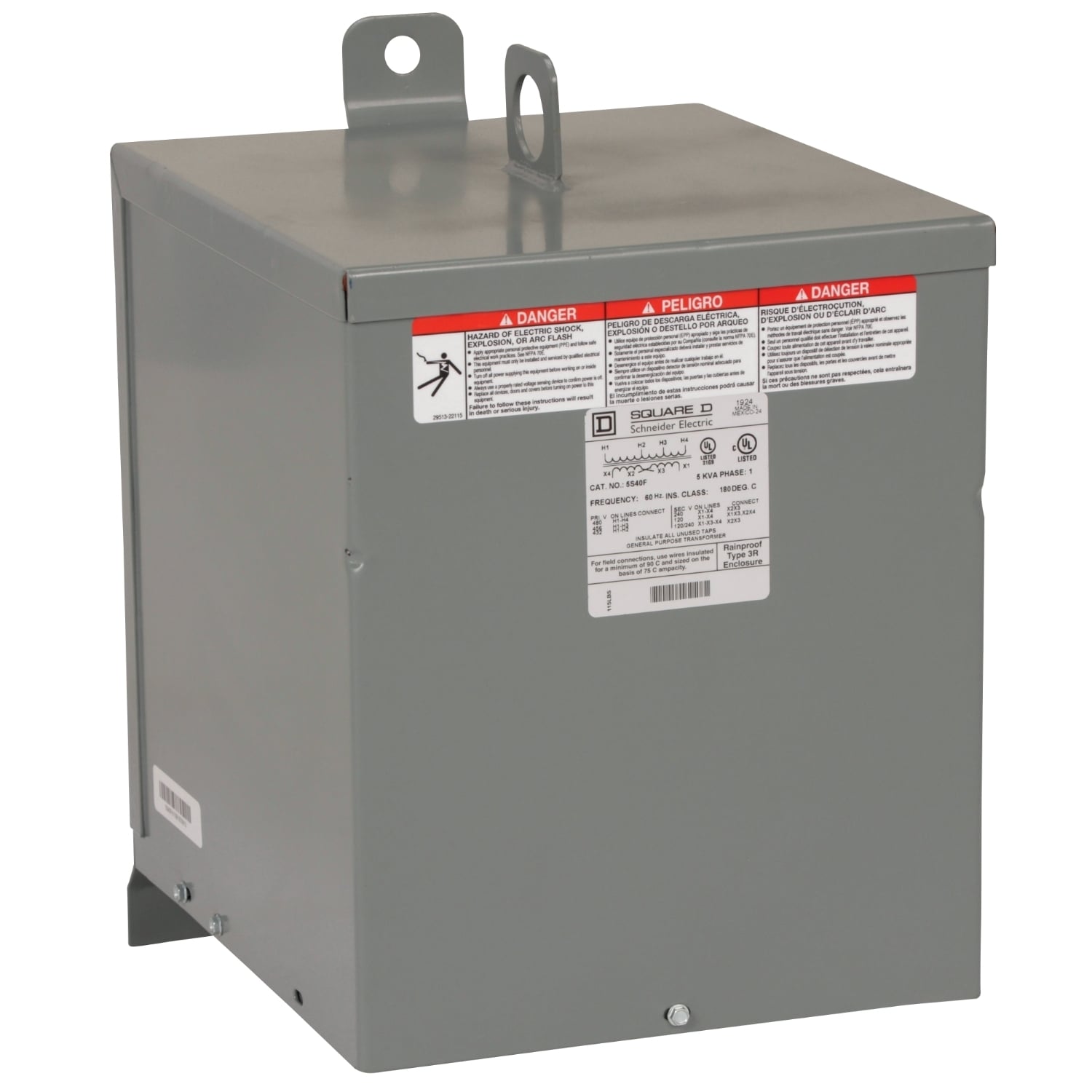 Transformer, dry type, encapsulated, 5kVA, 1 phase, 480V primary, 120/240V secondary, 13B, 115C rise [TAA]