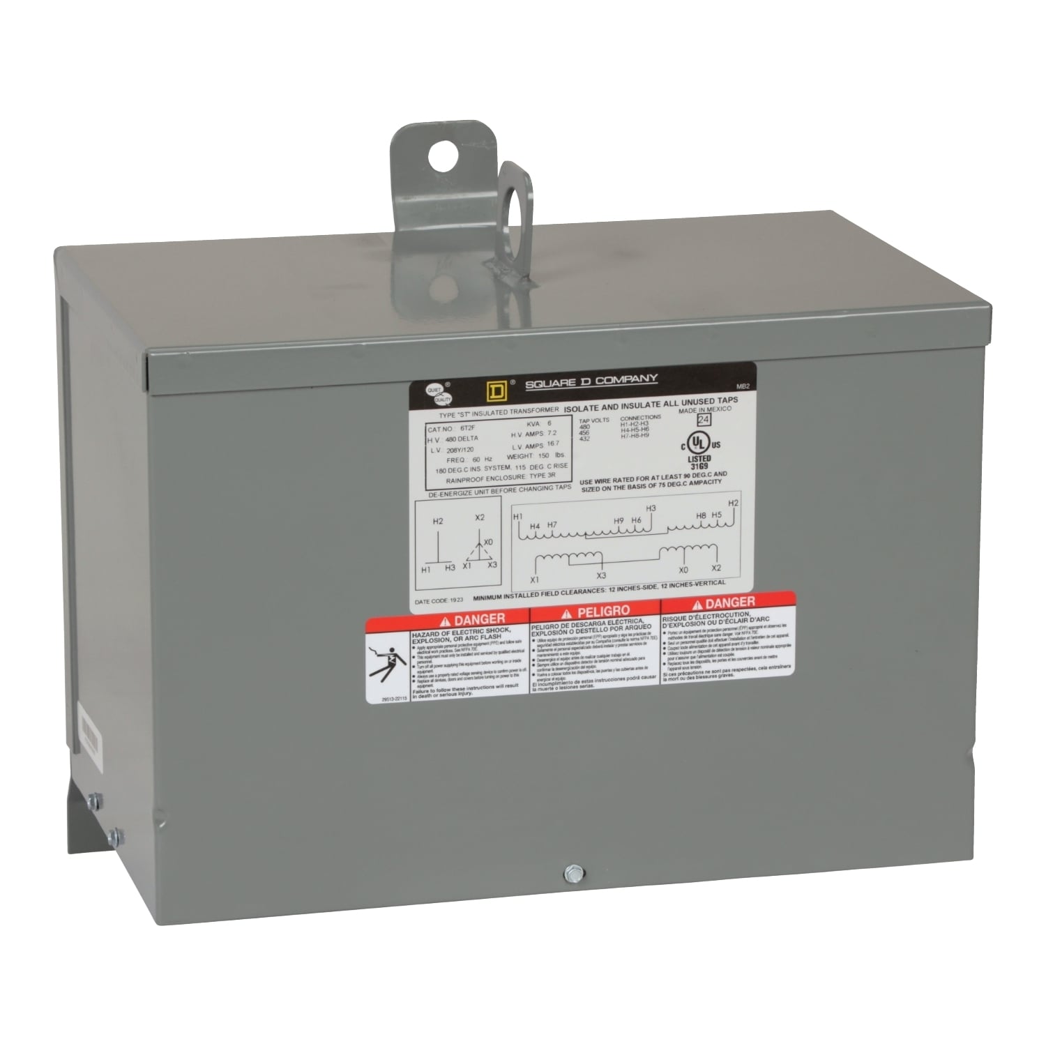 Transformer, dry type, encapsulated, 6kVA, 3 phase, 480V primary, 208Y/120V secondary, 12C, 115C rise [TAA]
