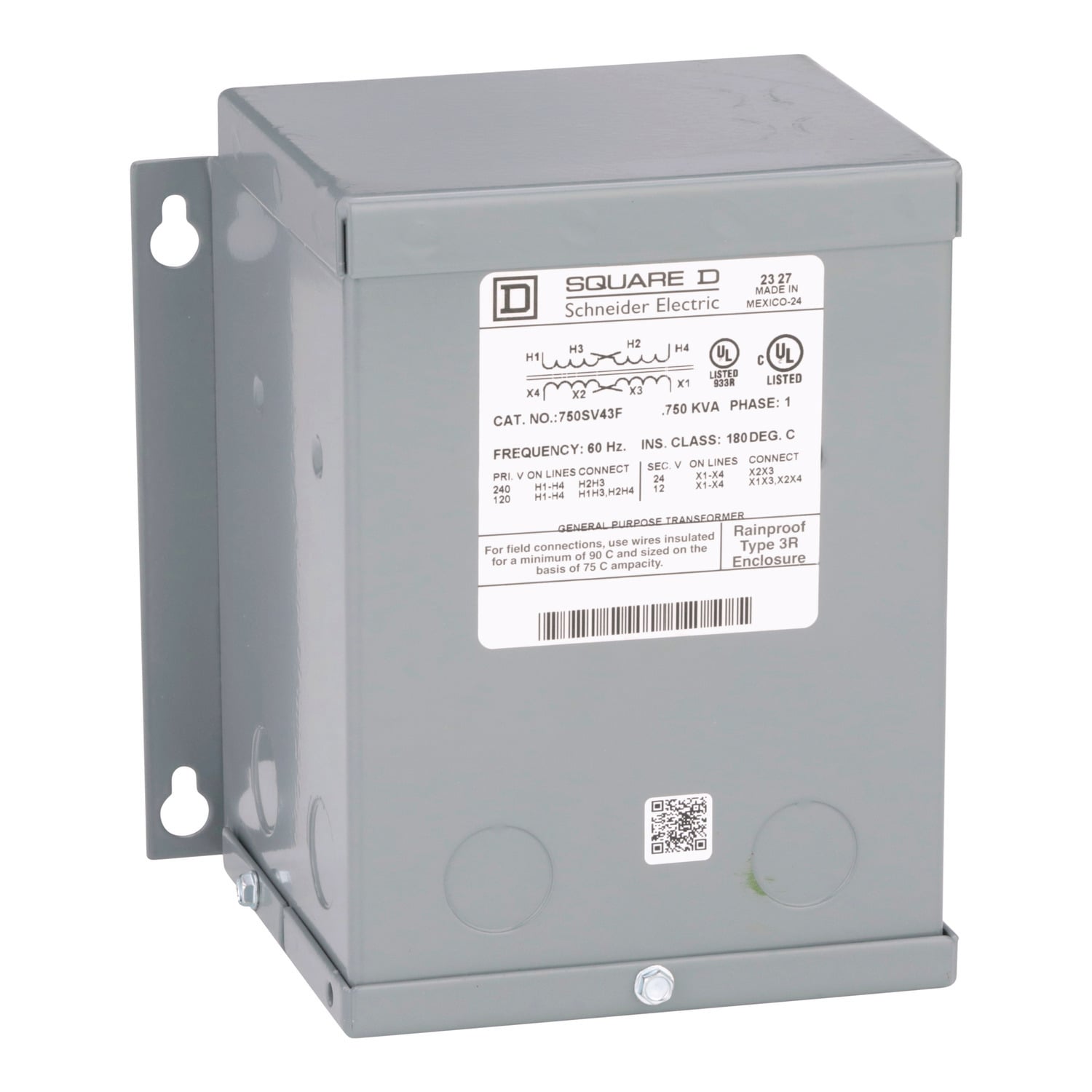 Transformer, buck boost, encapsulated, 0.75kVA, 1 phase, 120x240V primary, 12/24V secondary, NEMA 3R, 115C rise