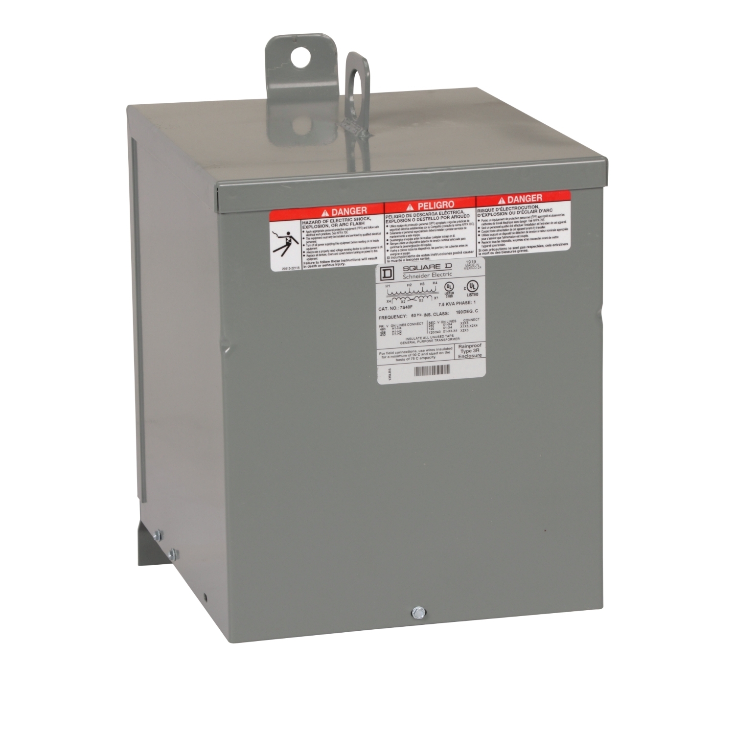 Transformer, dry type, encapsulated, 7.5kVA, 1 phase, 480V primary, 120/240V secondary, 13B, 115C rise [TAA]
