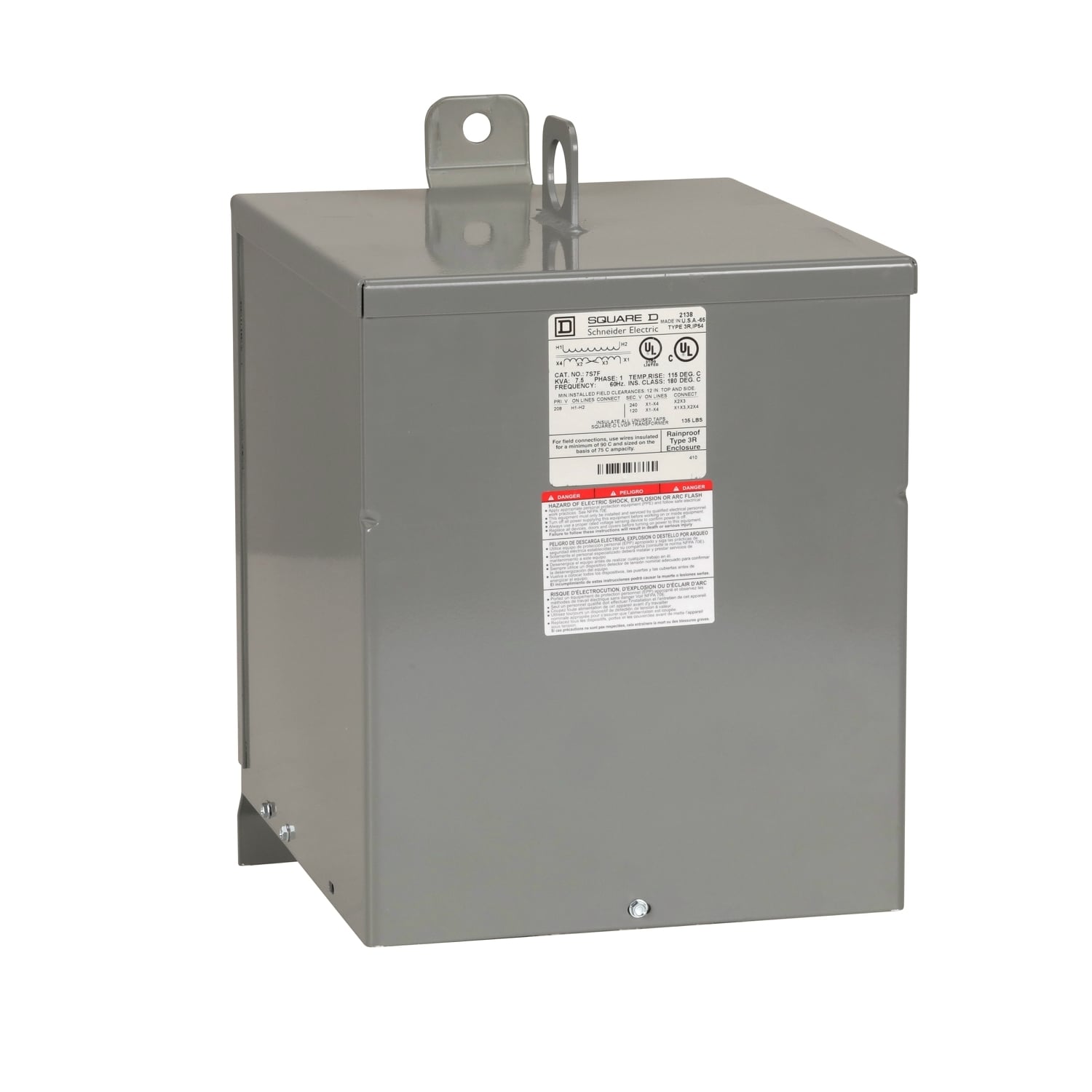 Transformer, dry type, encapsulated, 7.5kVA, 1 phase, 208V primary, 120/240V secondary, 13B, 115C rise [TAA]