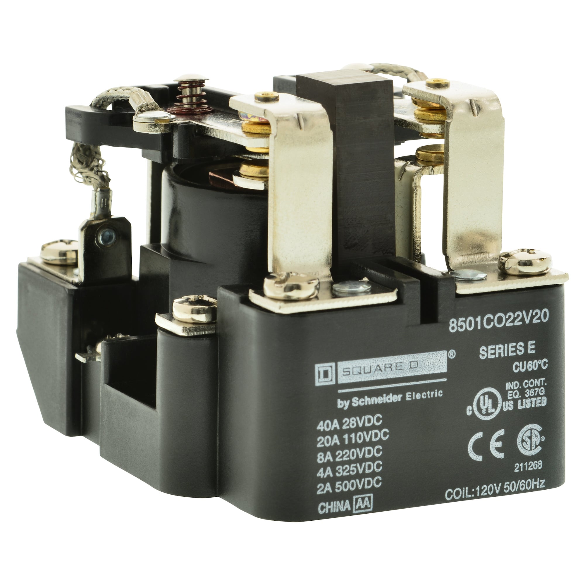 Power Relay, Type C, 20A resistive at 110 VDC, DPDT, 2 normally open and 2 normally closed contact, 12 VDC coil