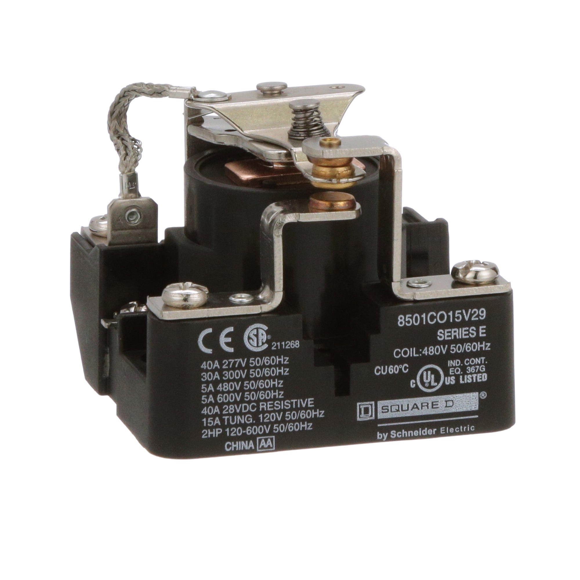 Power Relay, Type C, 2 HP, 30A resistive at 300 VAC, SPDT, 1 normally open and 1 normally closed contact, 480 VAC coil