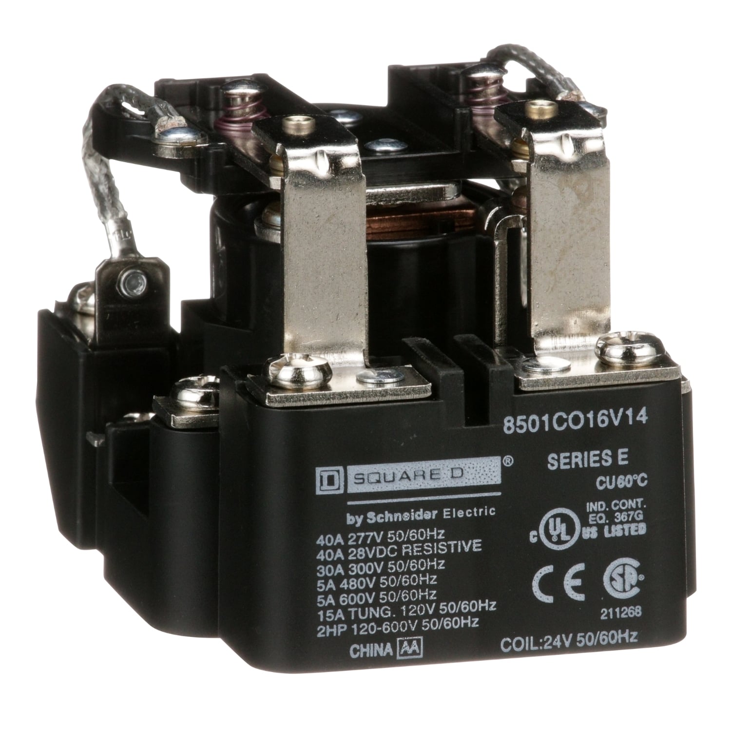 Power Relay, Type C, 2 hp, 30A resistive at 300VAC, DPDT, 2 normally open and 2 normally closed contact, 24VAC coil