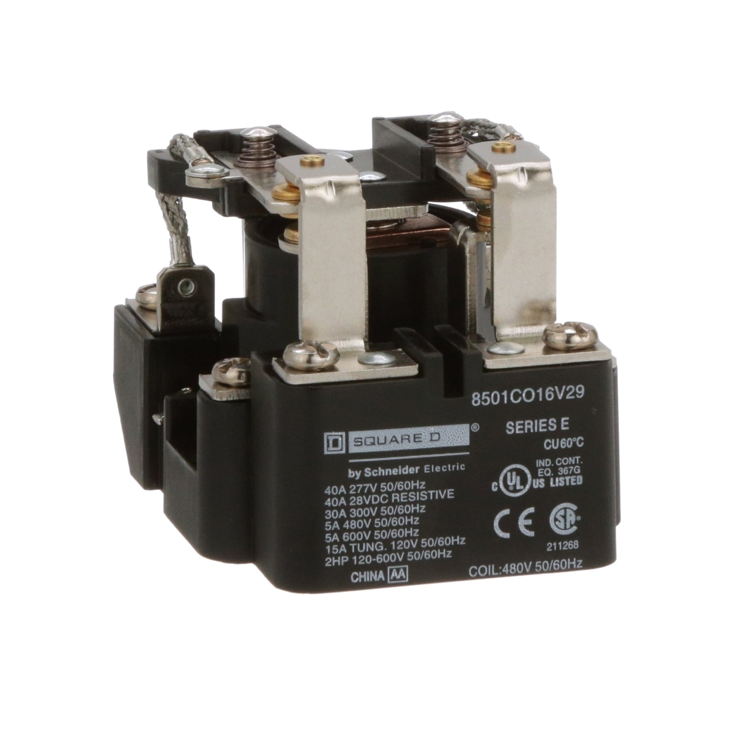 Power Relay, Type C, 2 hp, 30A resistive at 300VAC, DPDT, 2 normally open and 2 normally closed contact, 480VAC coil