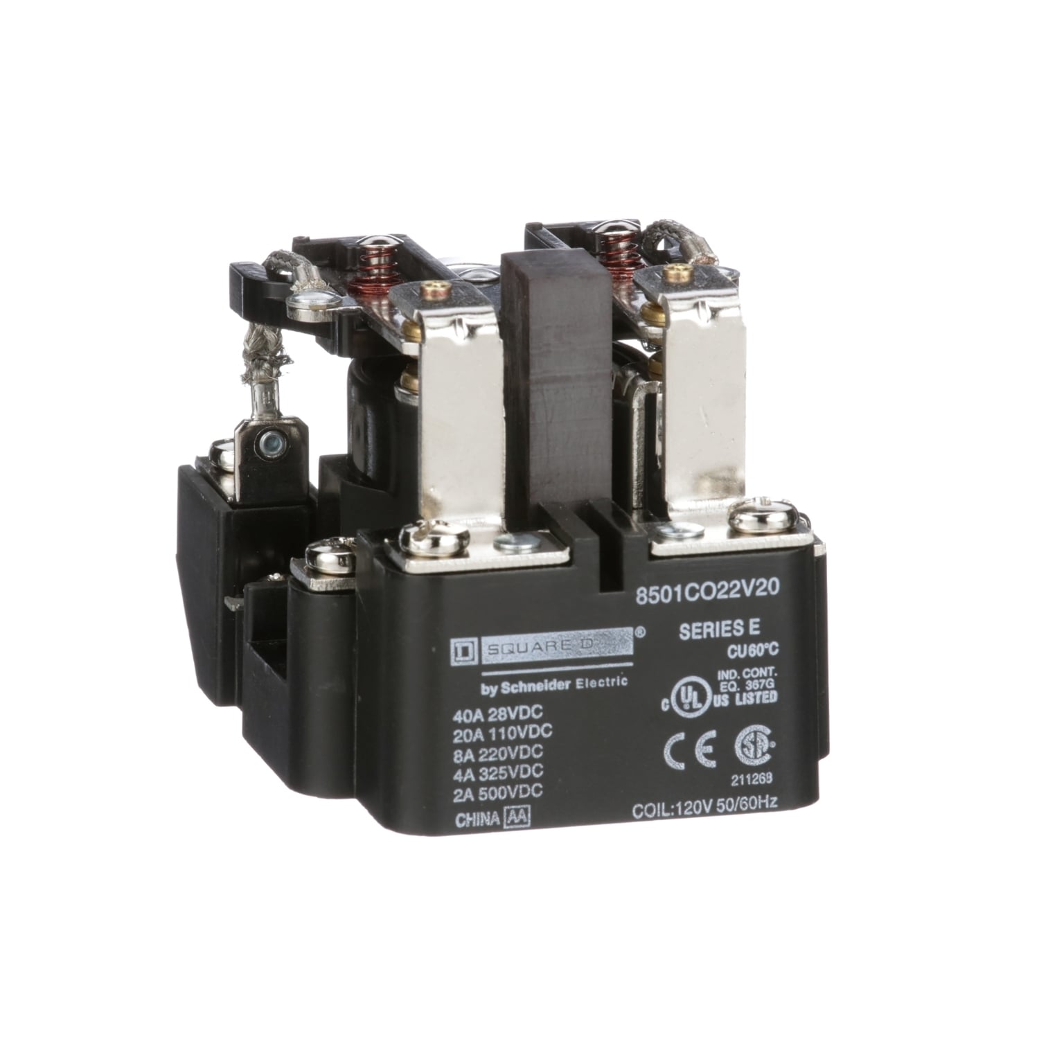 Power Relay, Type C, DPDT, 2 normally open and 2 normally closed contacts, 20A resistive at 110 VDC, 120 VAC coil