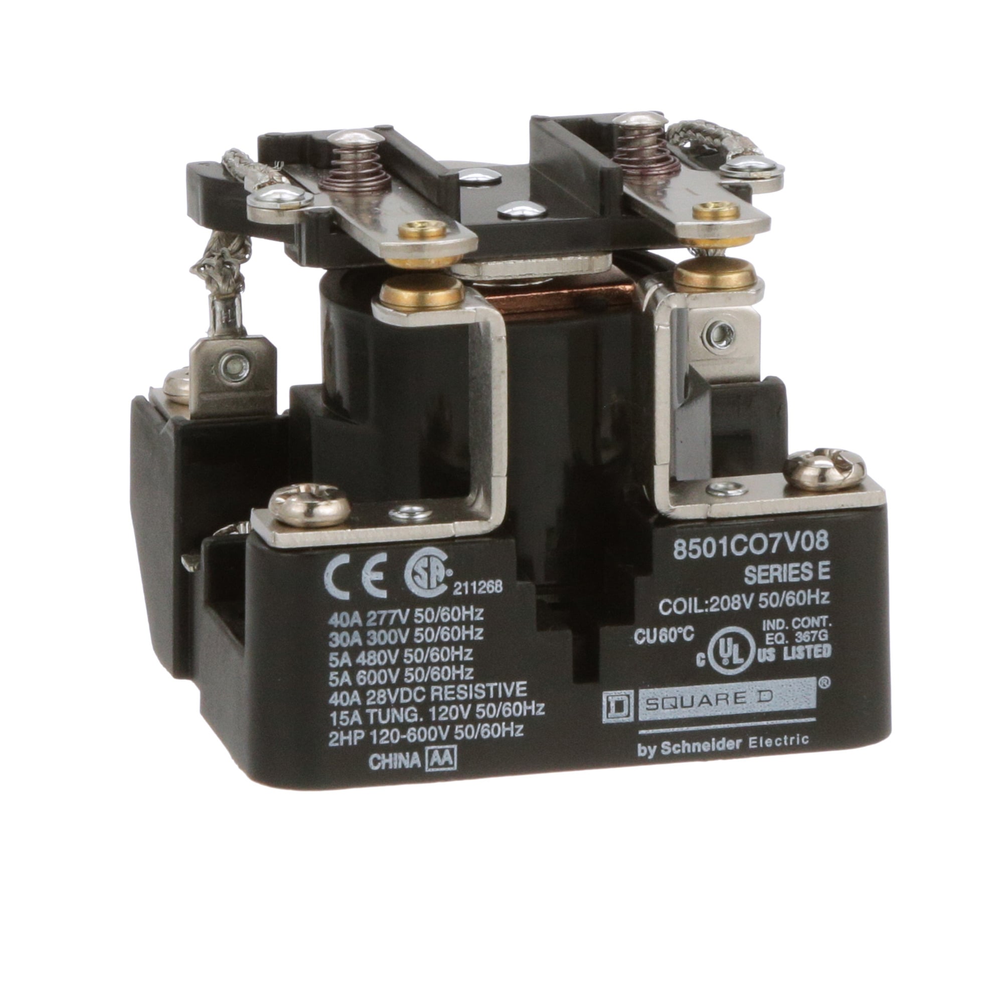 Power Relay, Type C, 2 HP, 30A resistive at 300 VAC, DPST, 2 normally open contacts, 208 VAC coil