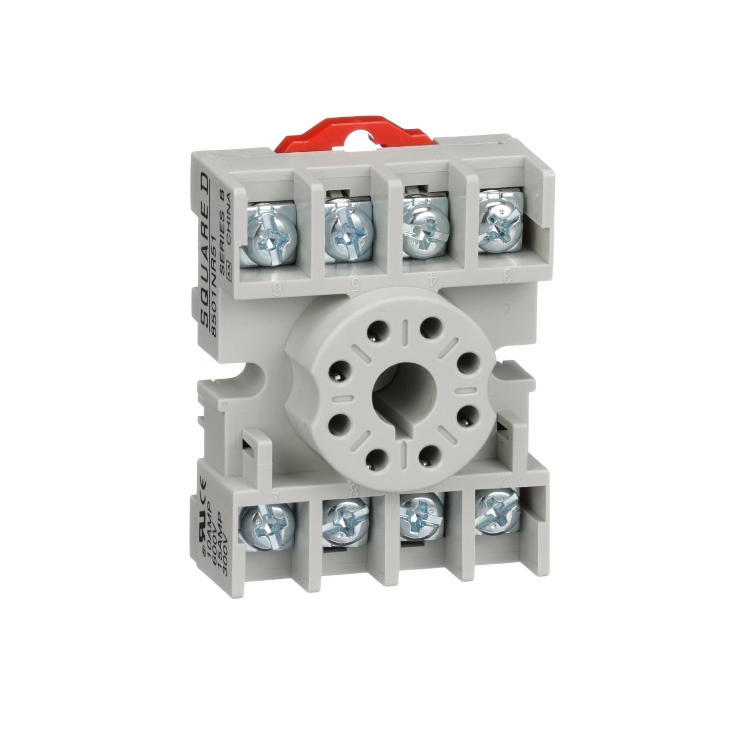 Plug in relay, Type N, relay socket, 8 tubular pin, single tier, for 8510KP relays and 9050JCK timers, bulk packaged