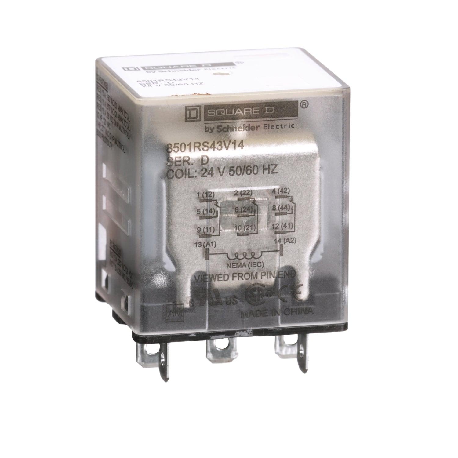 Plug in relay, Type R, miniature, 1 HP at 277 VAC, 15A resistive at 120 VAC, 11 blade, 3PDT, 3 NO, 3 NC, 24 VAC coil