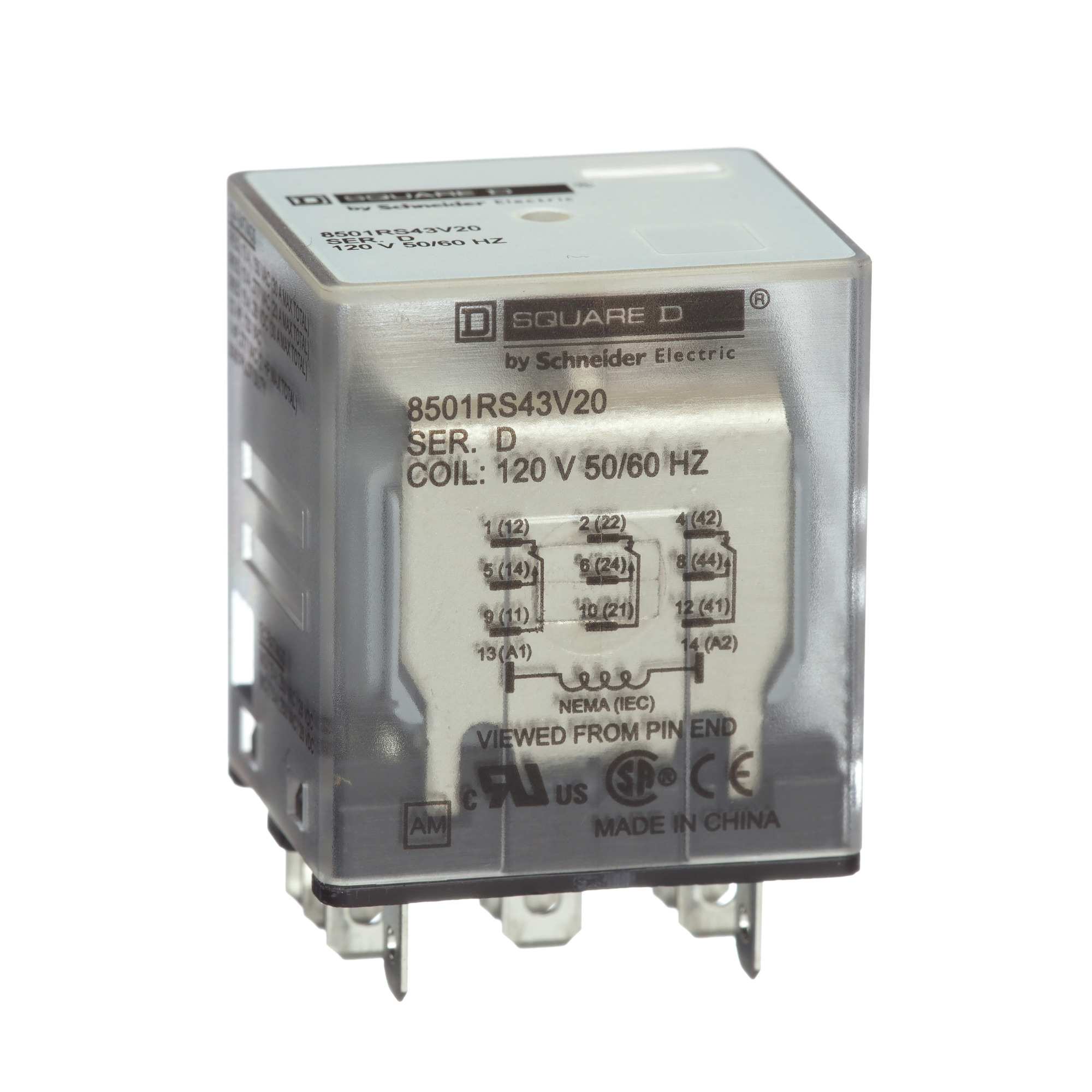 Plug in relay, Type R, miniature, 1 HP at 277 VAC, 15A resistive at 120 VAC, 11 blade, 3PDT, 3 NO, 3 NC, 120 VAC coil
