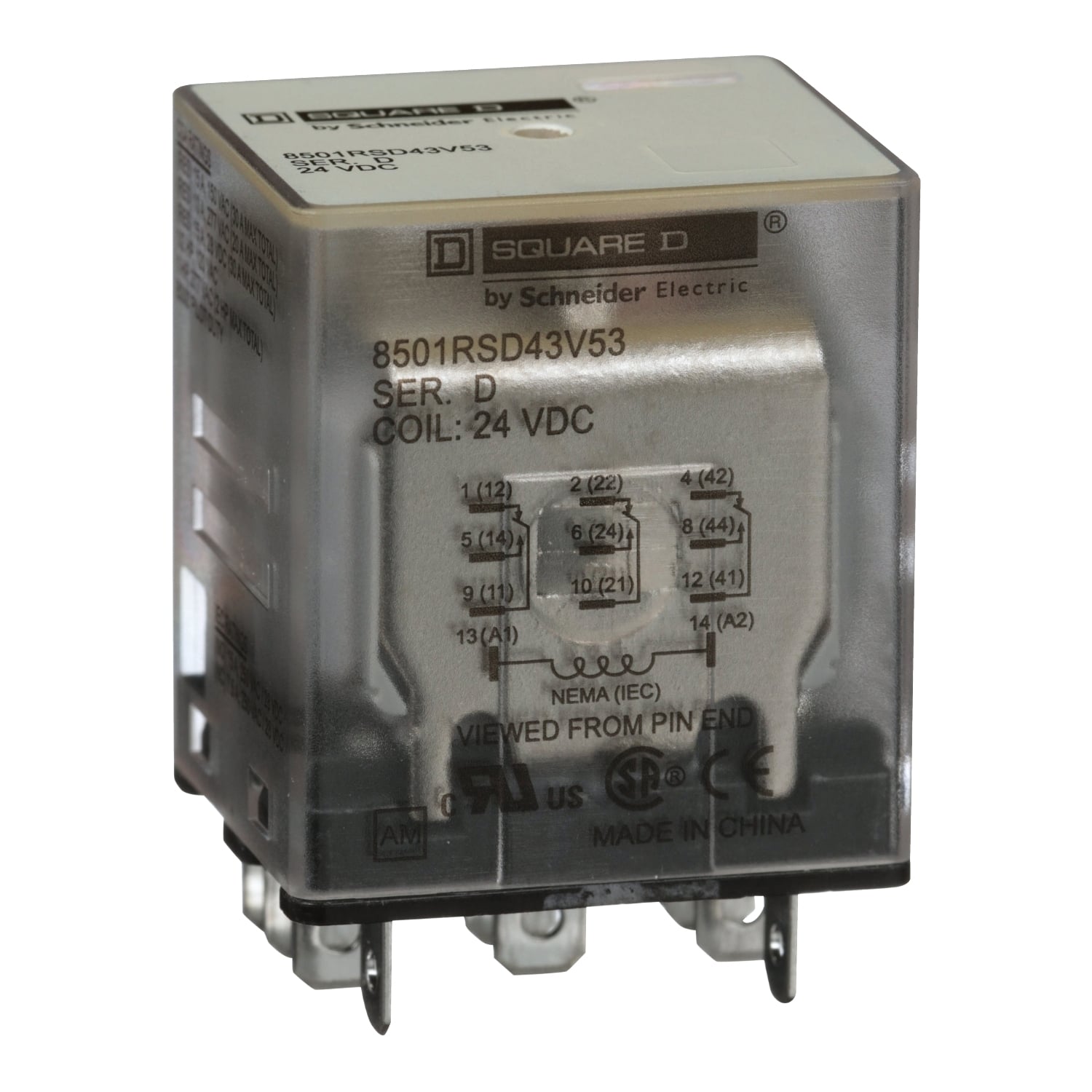 Plug in relay, Type R, miniature, 1 HP at 277 VAC, 15A resistive at 120 VAC, 11 blade, 3PDT, 3 NO, 3 NC, 24 VDC coil