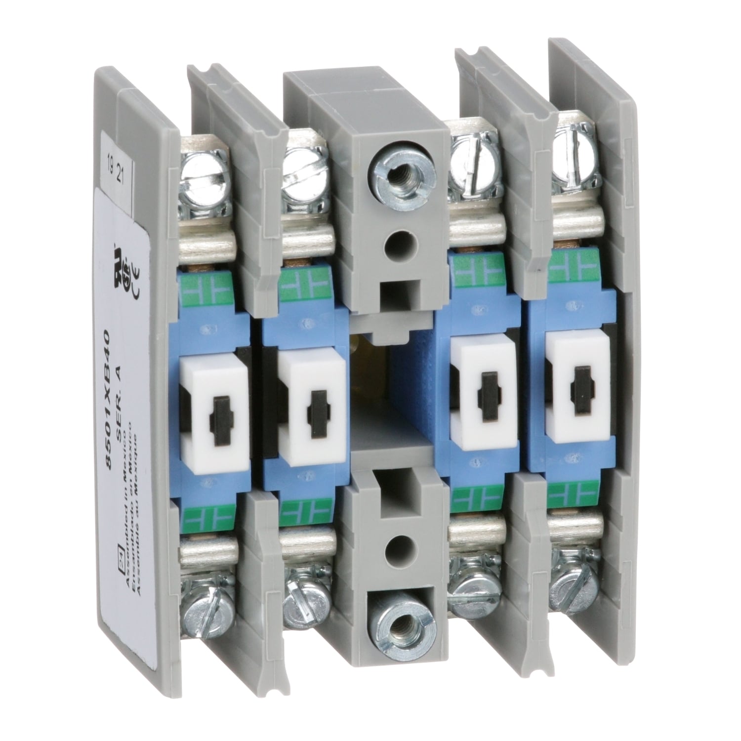Adder deck, Harmony 8501X, screw clamp terminals, 10A resistive at 600V AC, 4NO, 4 standard contact cartridges